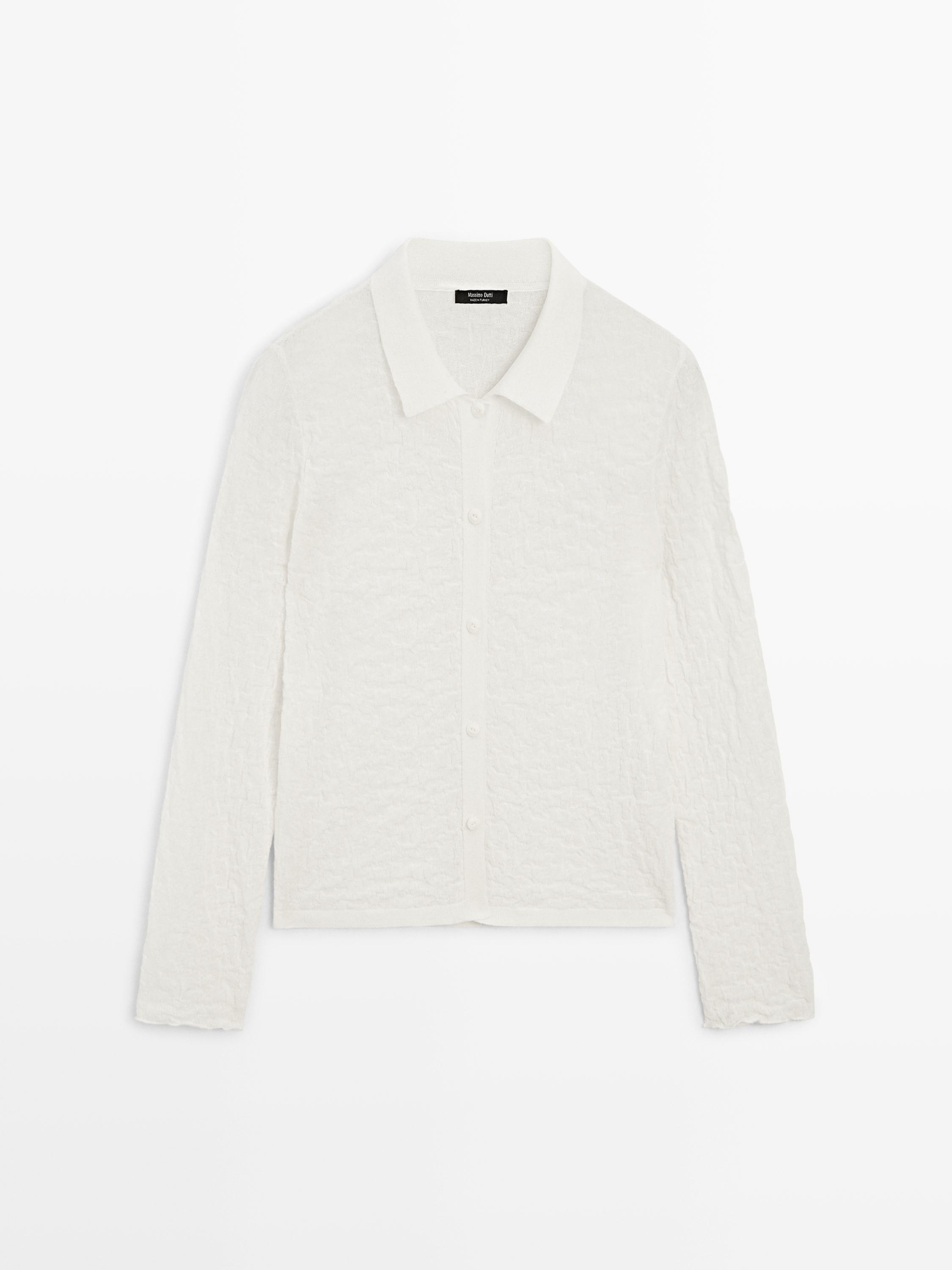 Textured knit cotton blend cardigan