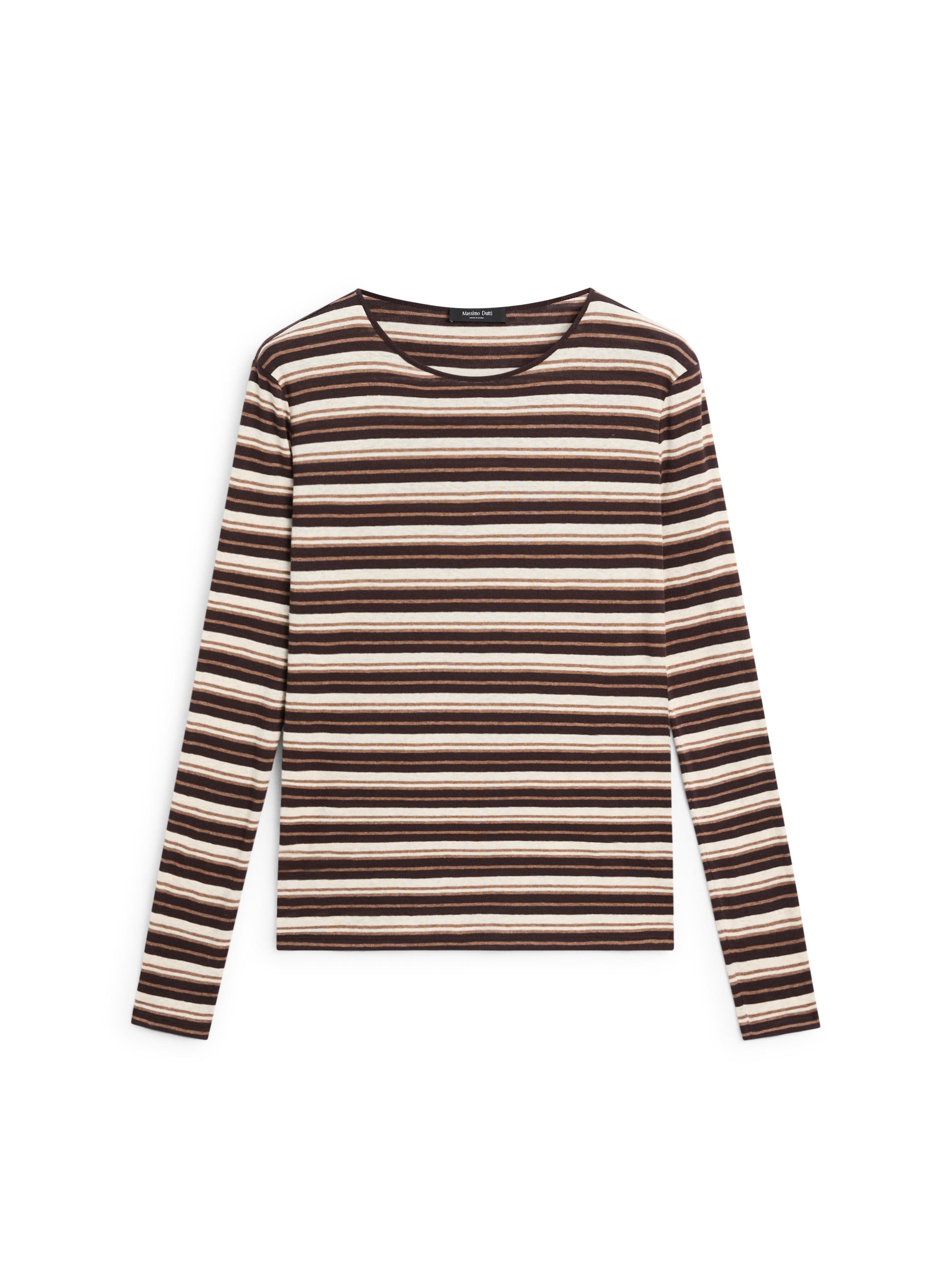 Cotton blend striped long sleeve T-shirt — BROWN