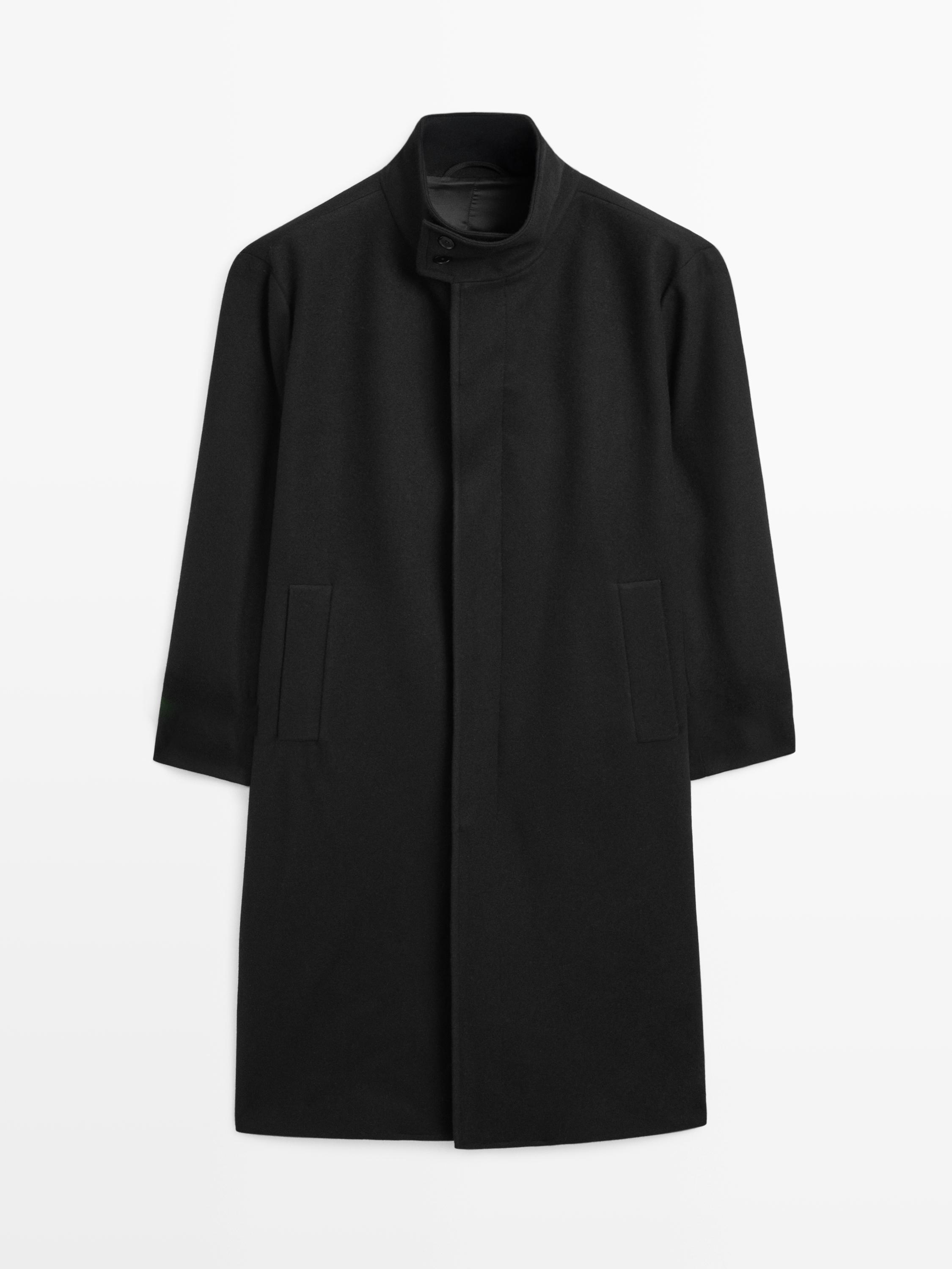 Long wool coat with high neck — BLACK