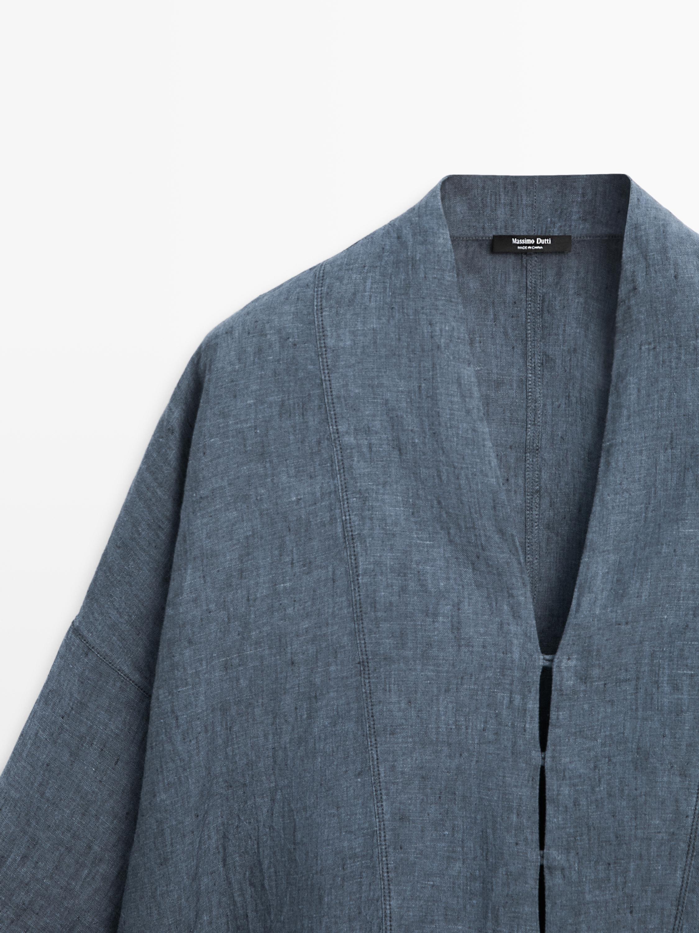 100% linen V-neck kimono · Indigo · Shirts | Massimo Dutti