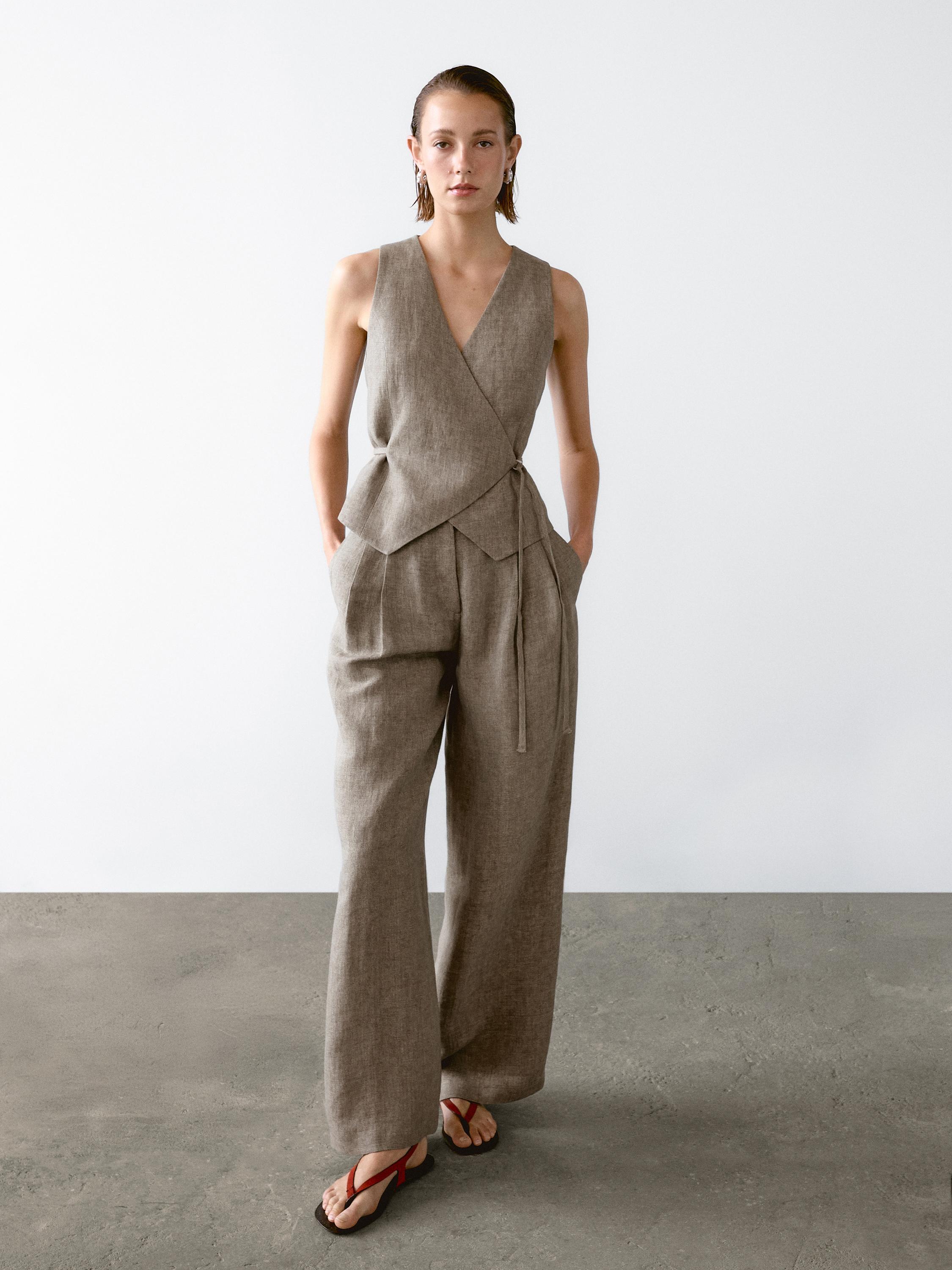 Pantalon à double pince 100 % lin