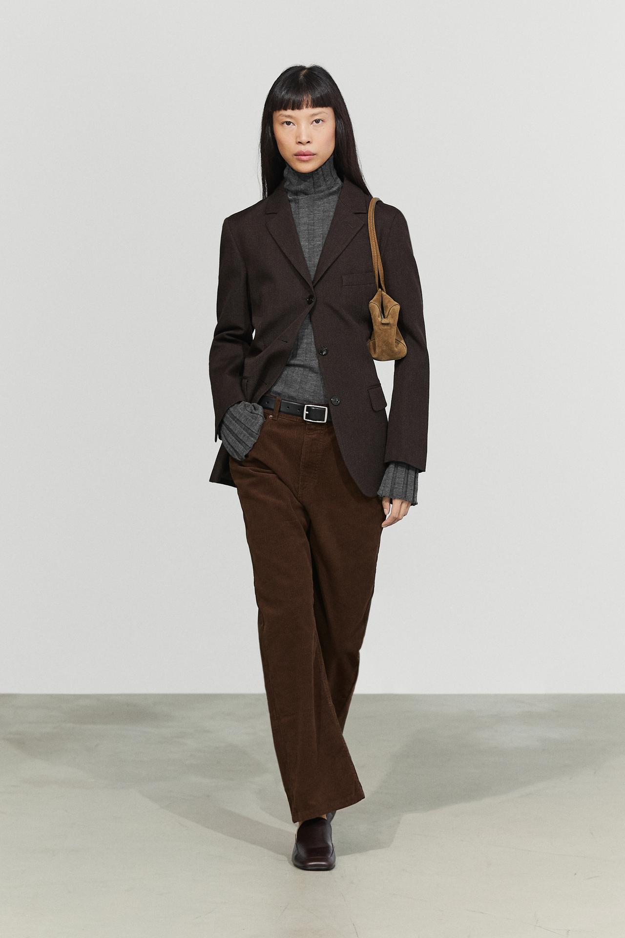 100% wool button detail blazer — BROWN