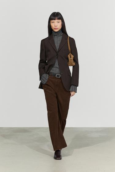 100% wool button detail blazer — BROWN 1
