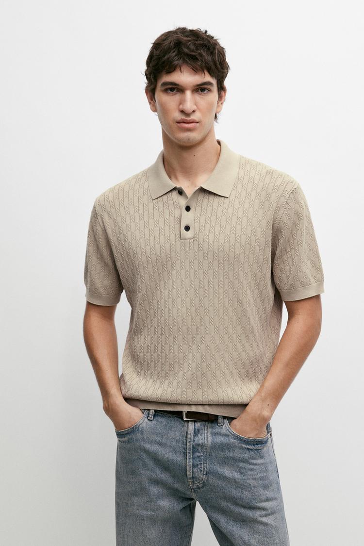 100% cotton textured knit polo shirt · Green, Navy Blue, Khaki ...