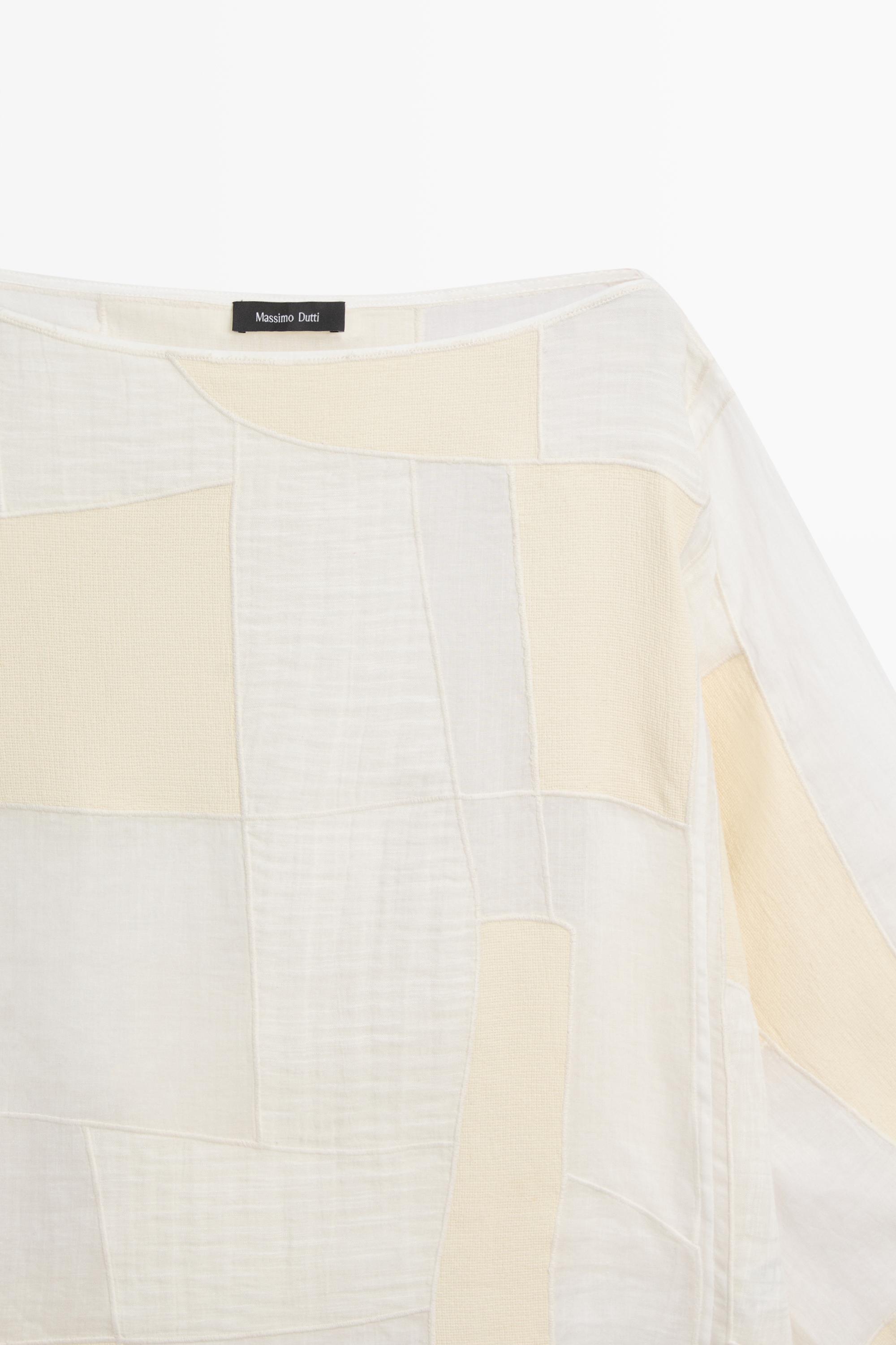 Patchwork print boat neck blouse — Off white