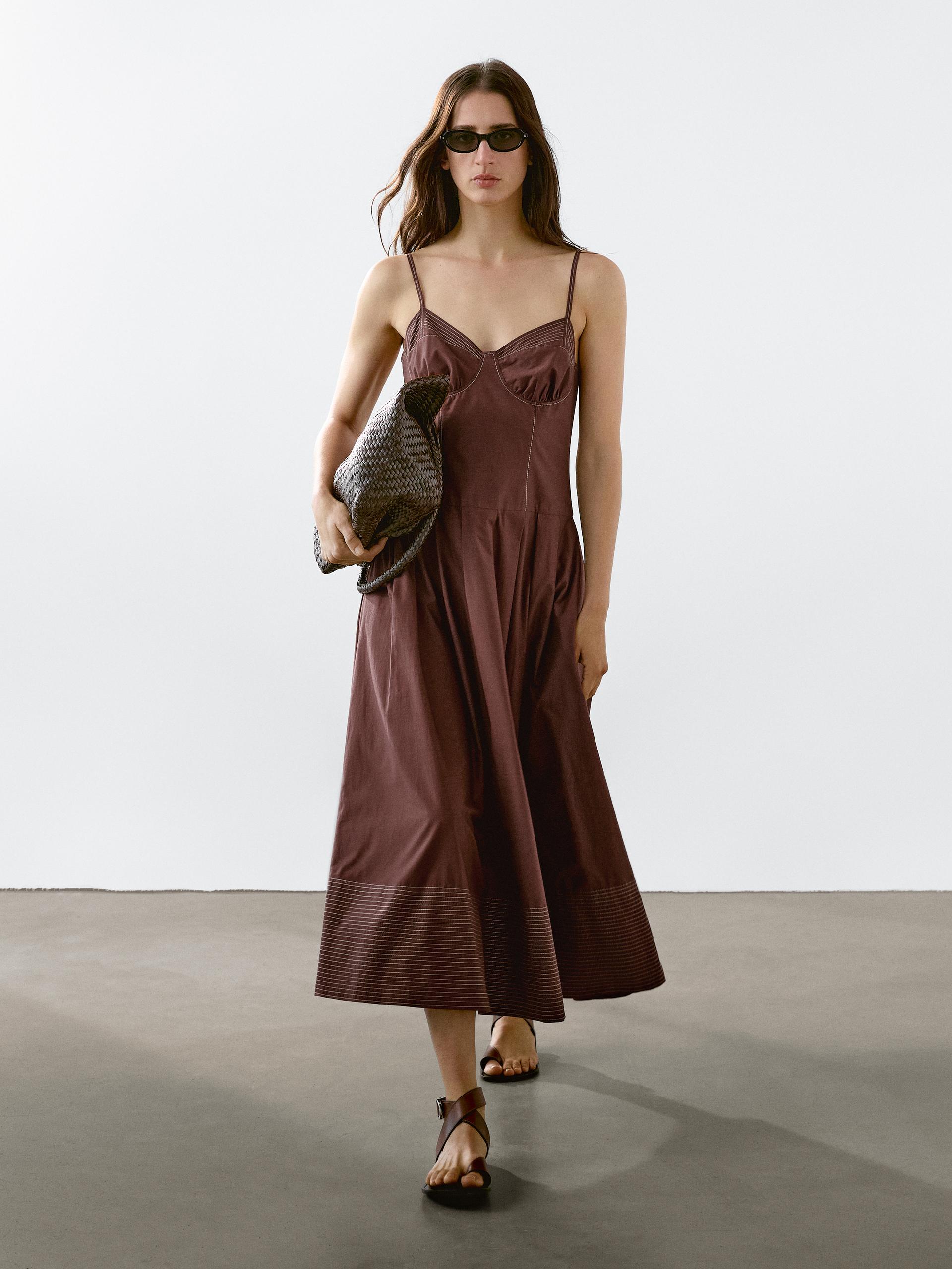 Robe Bustier Avec Coutures Contrastantes - Chocolat - 36 - Massimo Dutti - Femme