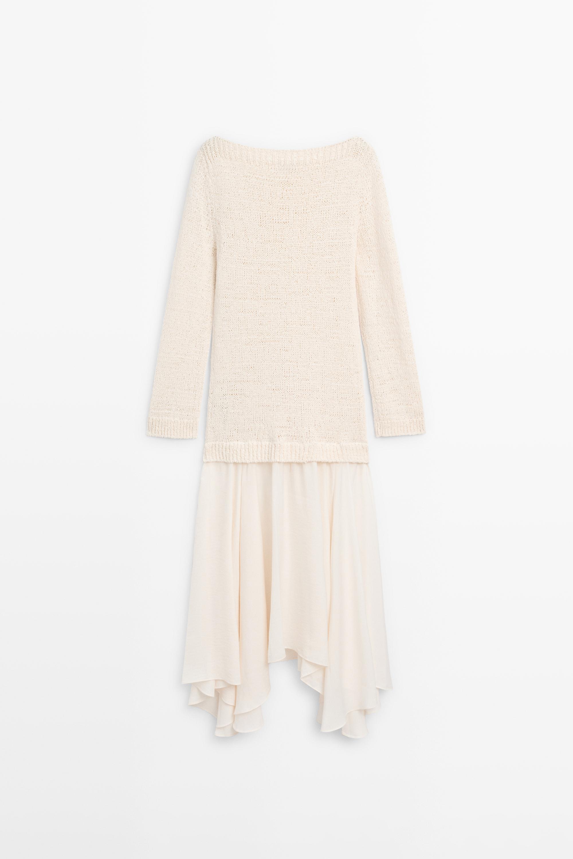 Combined asymmetric midi dress — CREAM