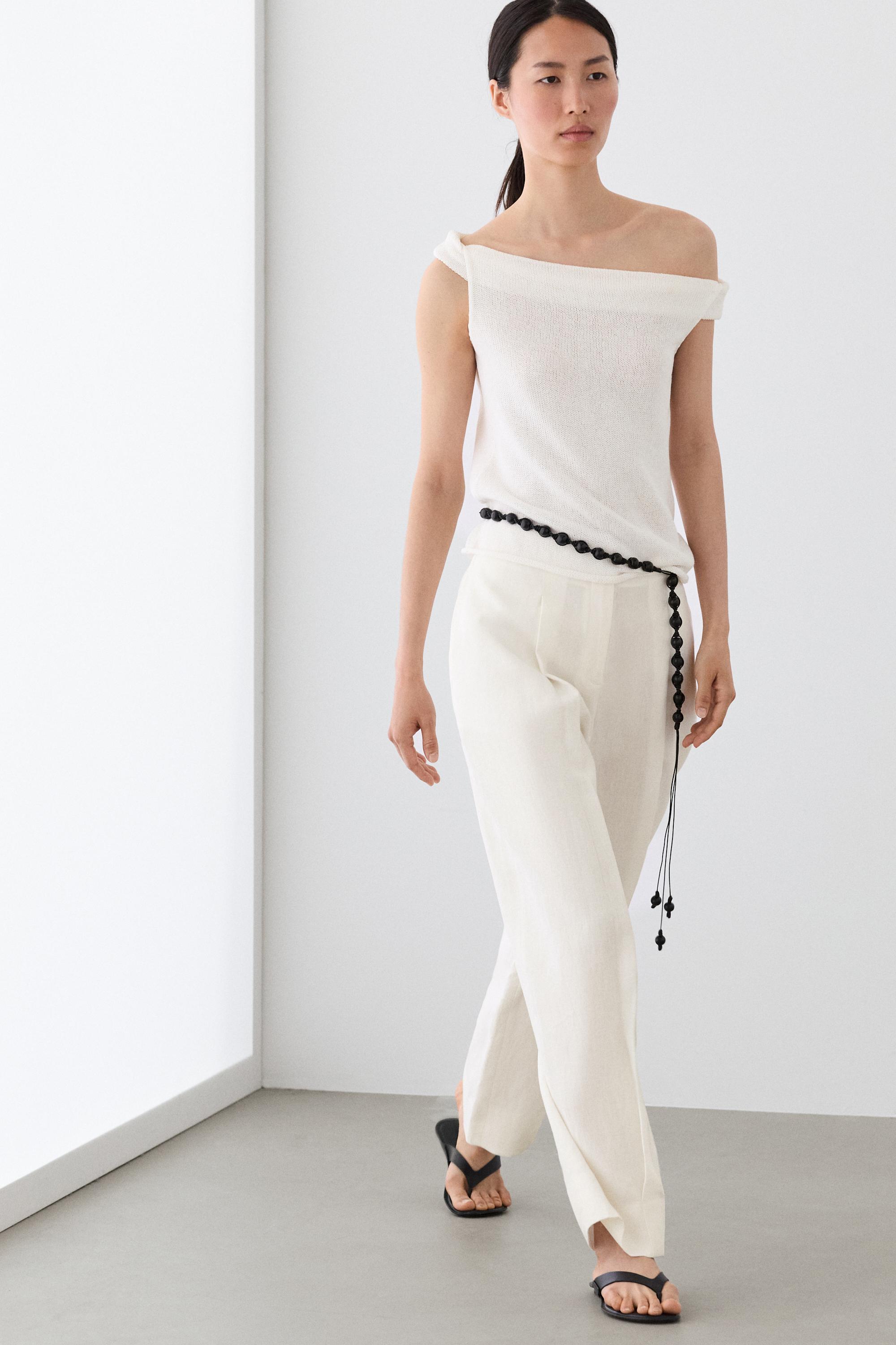 Linen trousers with darts — Off white