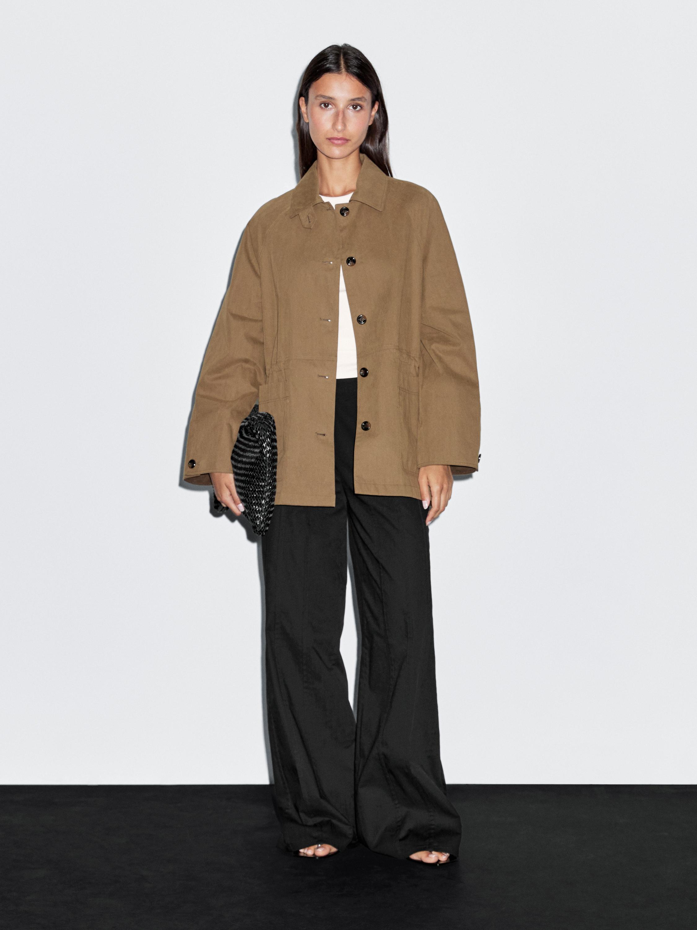 Cotton blend fitted-waist trench coat