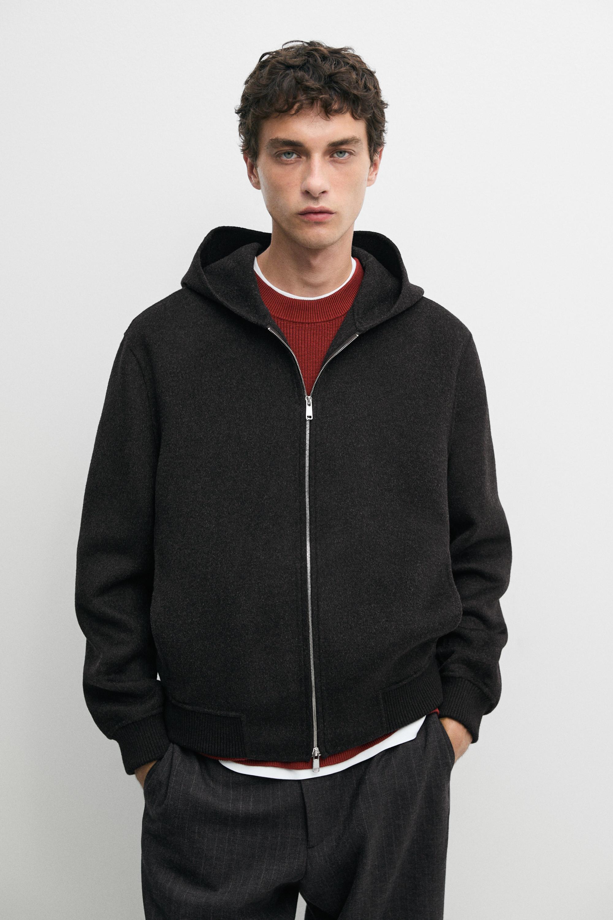 Chaqueta tejido doble capucha mezcla lana