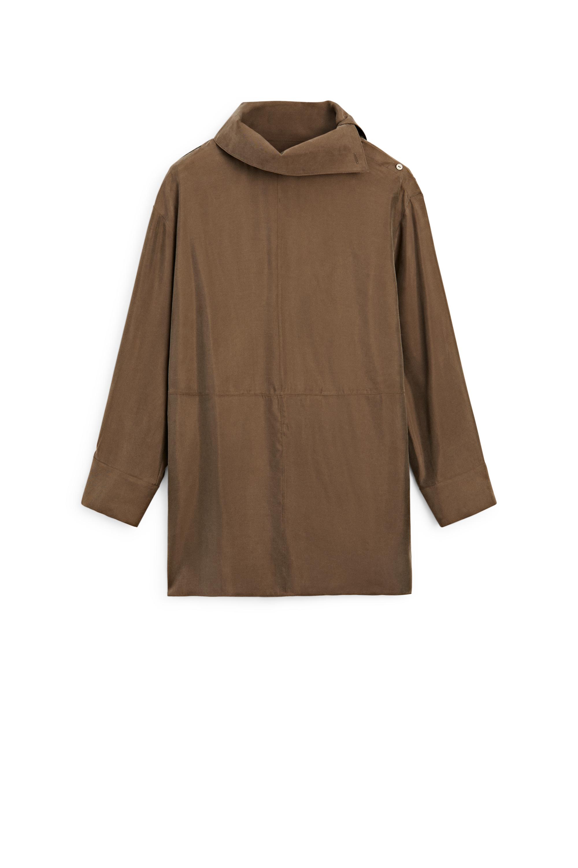 Flowing short dress with asymmetric neck — BROWN
