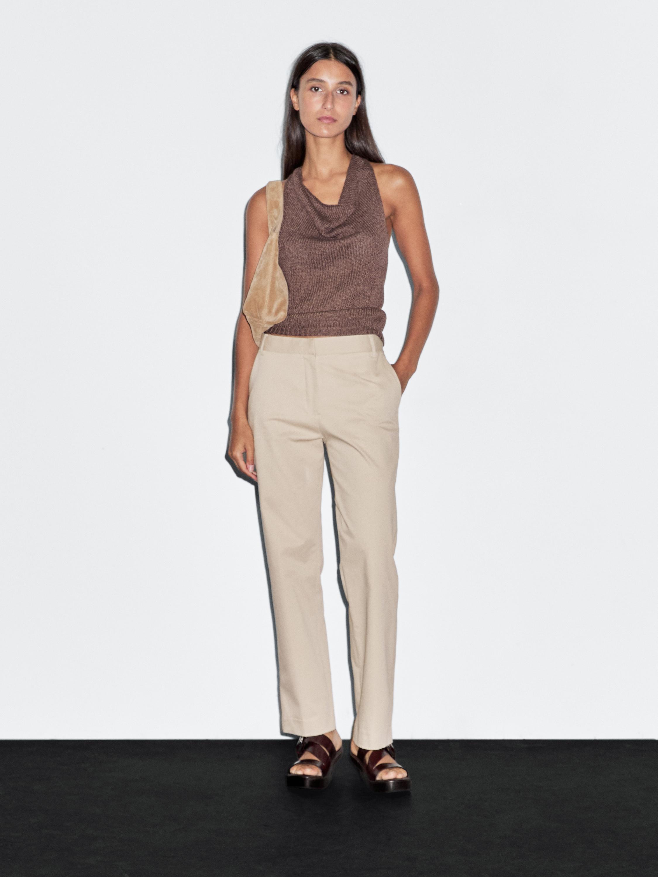 Straight-leg cotton blend trousers