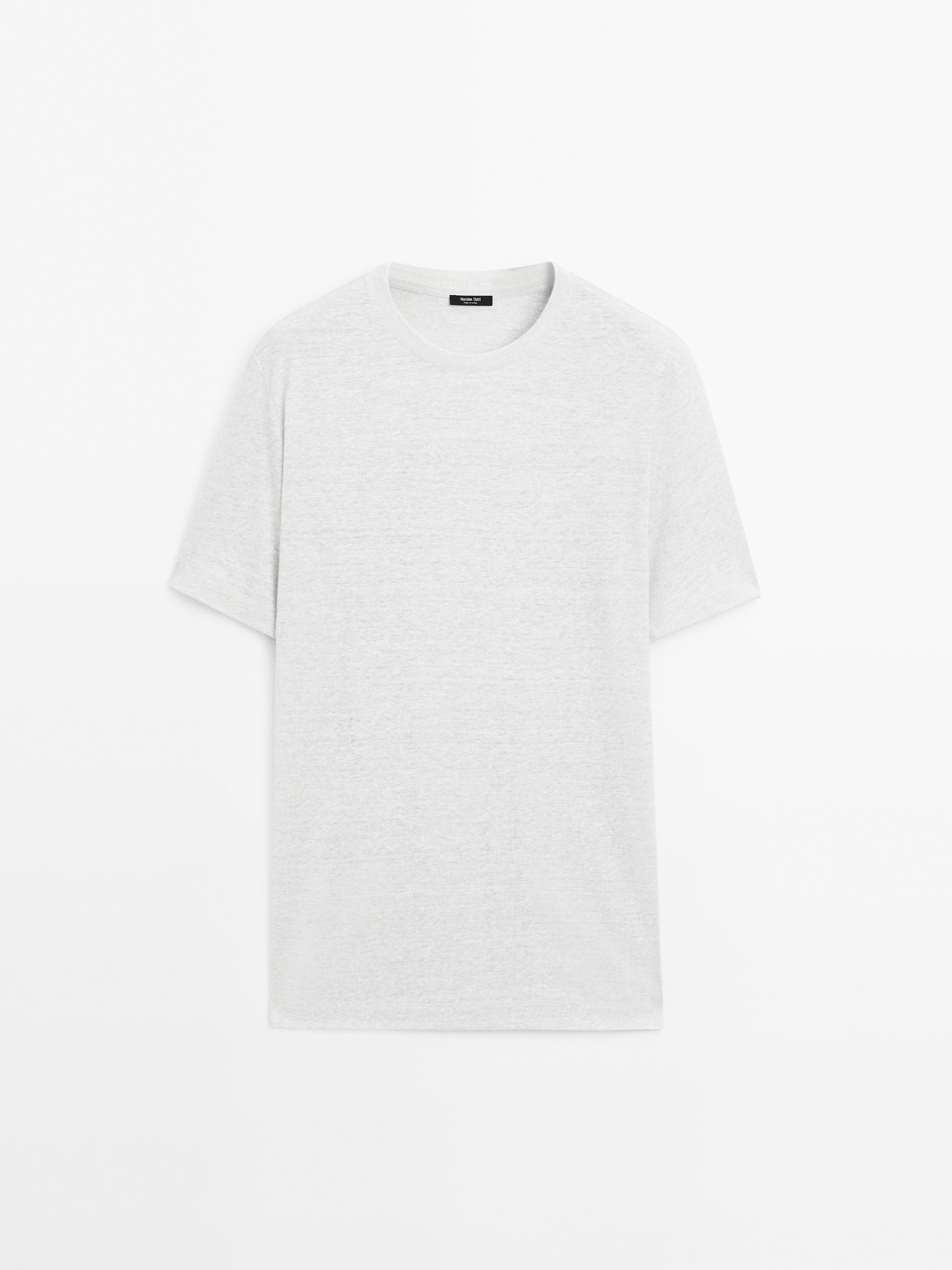 Contrast knit linen blend T-shirt