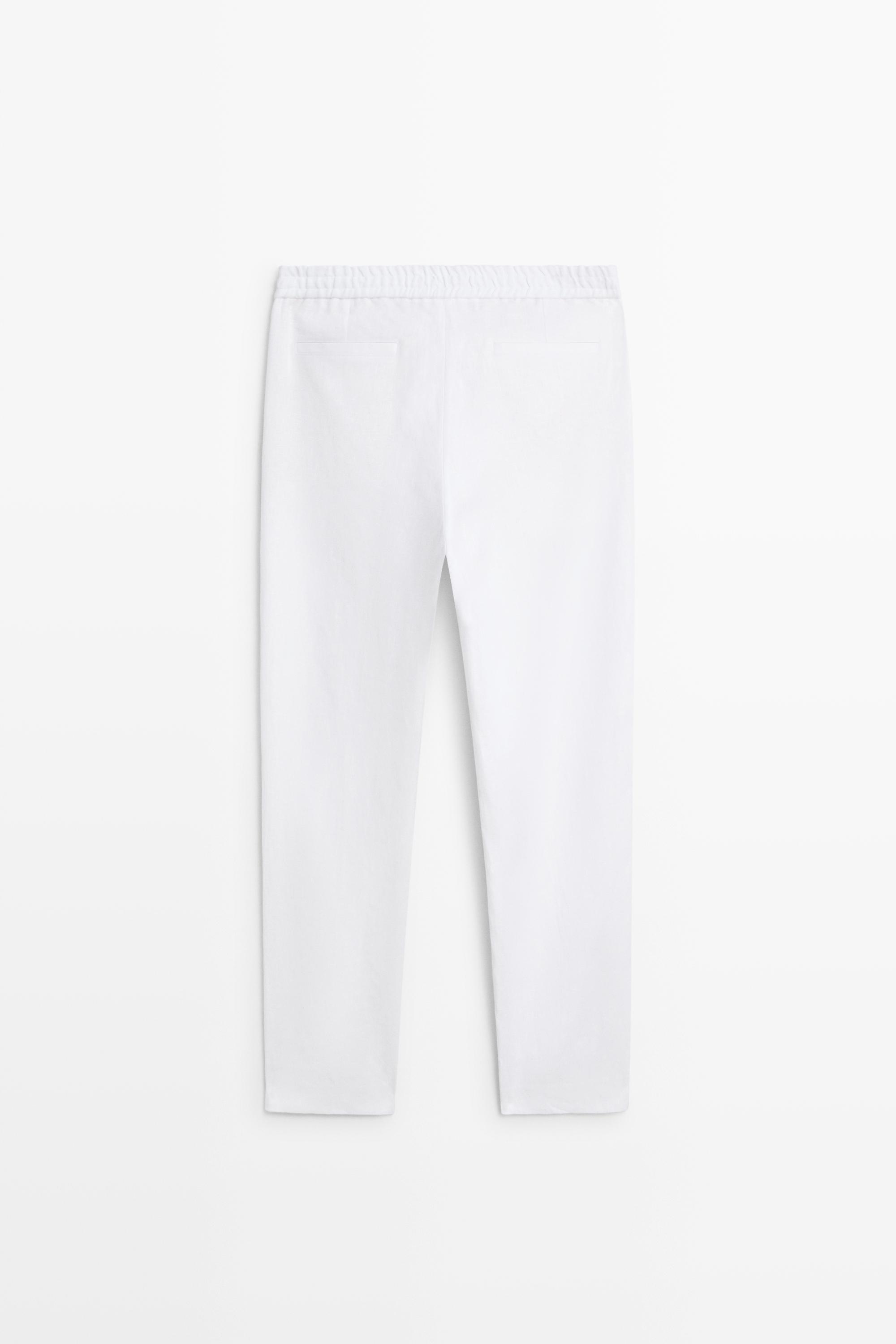 100% linen jogger-fit pants — WHITE