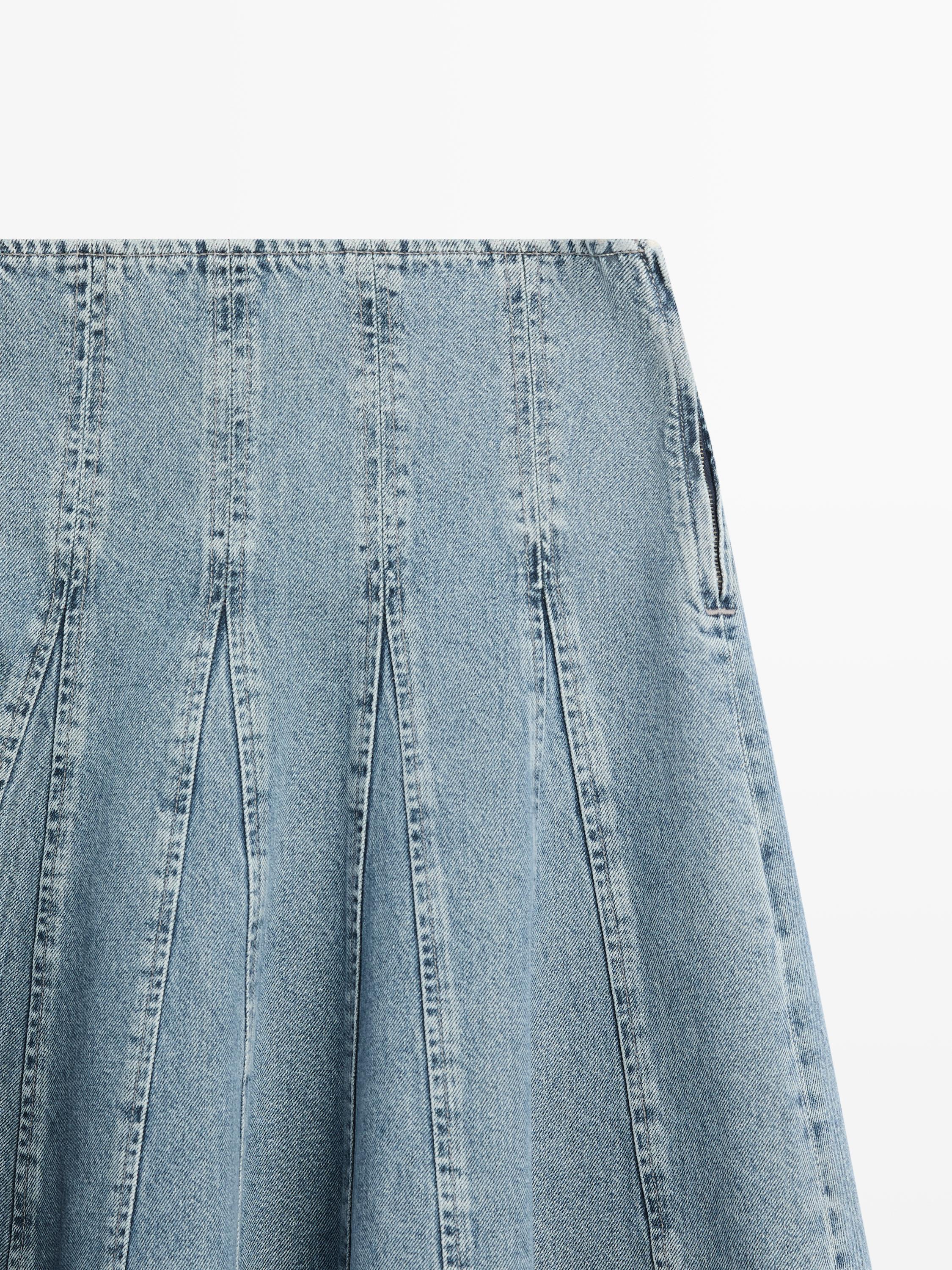 Denim godet midi skirt — Light Blue