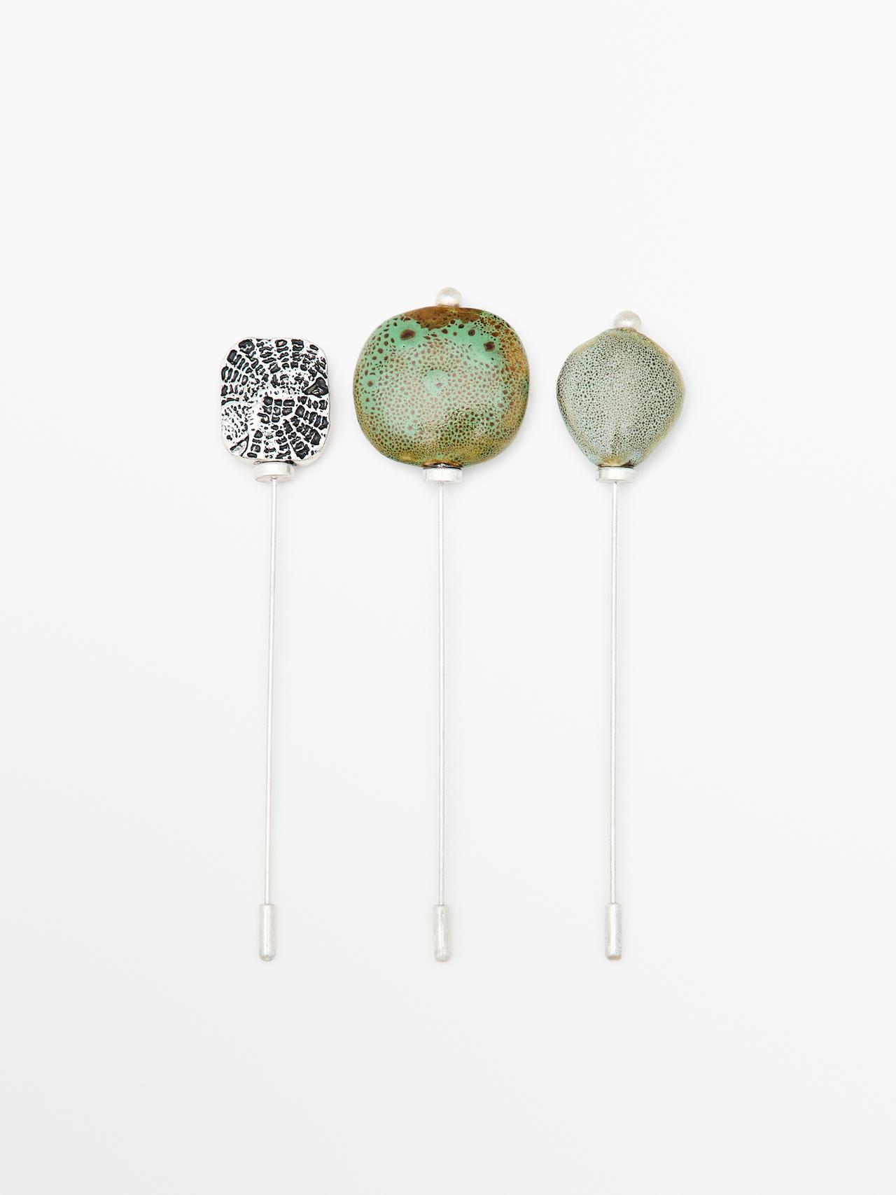Massimo Dutti - Dame - Broche Med Keramikstykke Med Struktur Og Medaljon - Sølv - 01