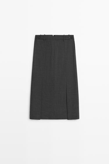 Straight wool-blend midi skirt — GREY 6