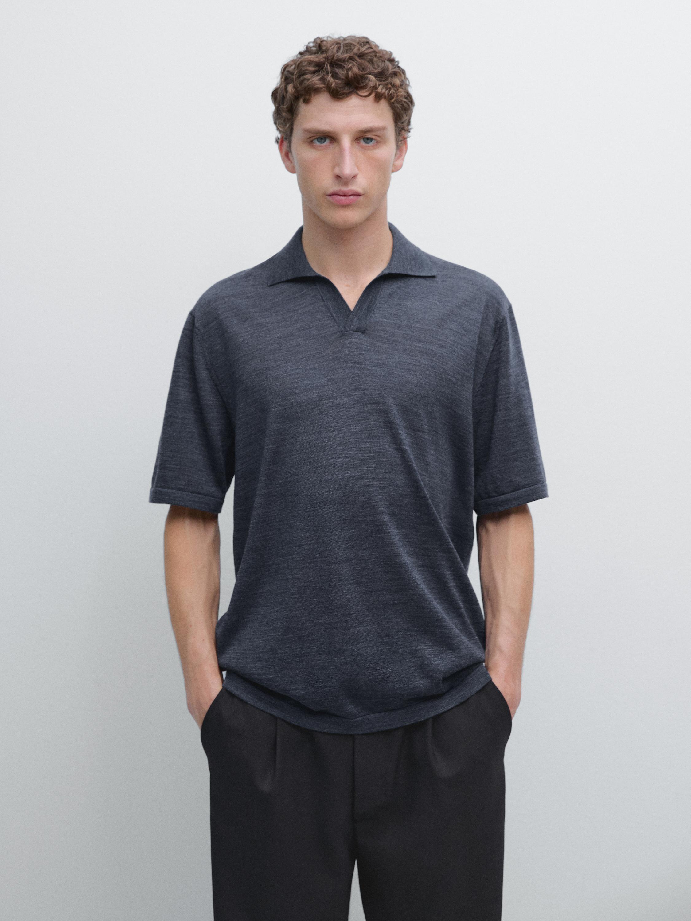 Knit V-neck polo shirt — DARK BLUE