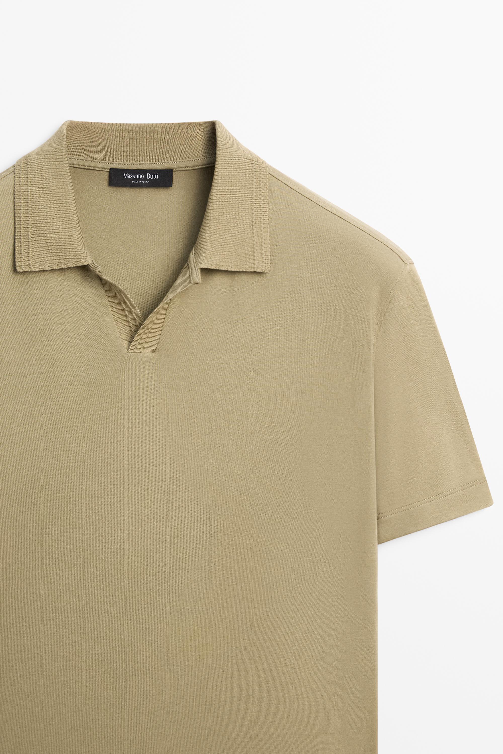 100% cotton V-neck knit polo — MOSS GREEN