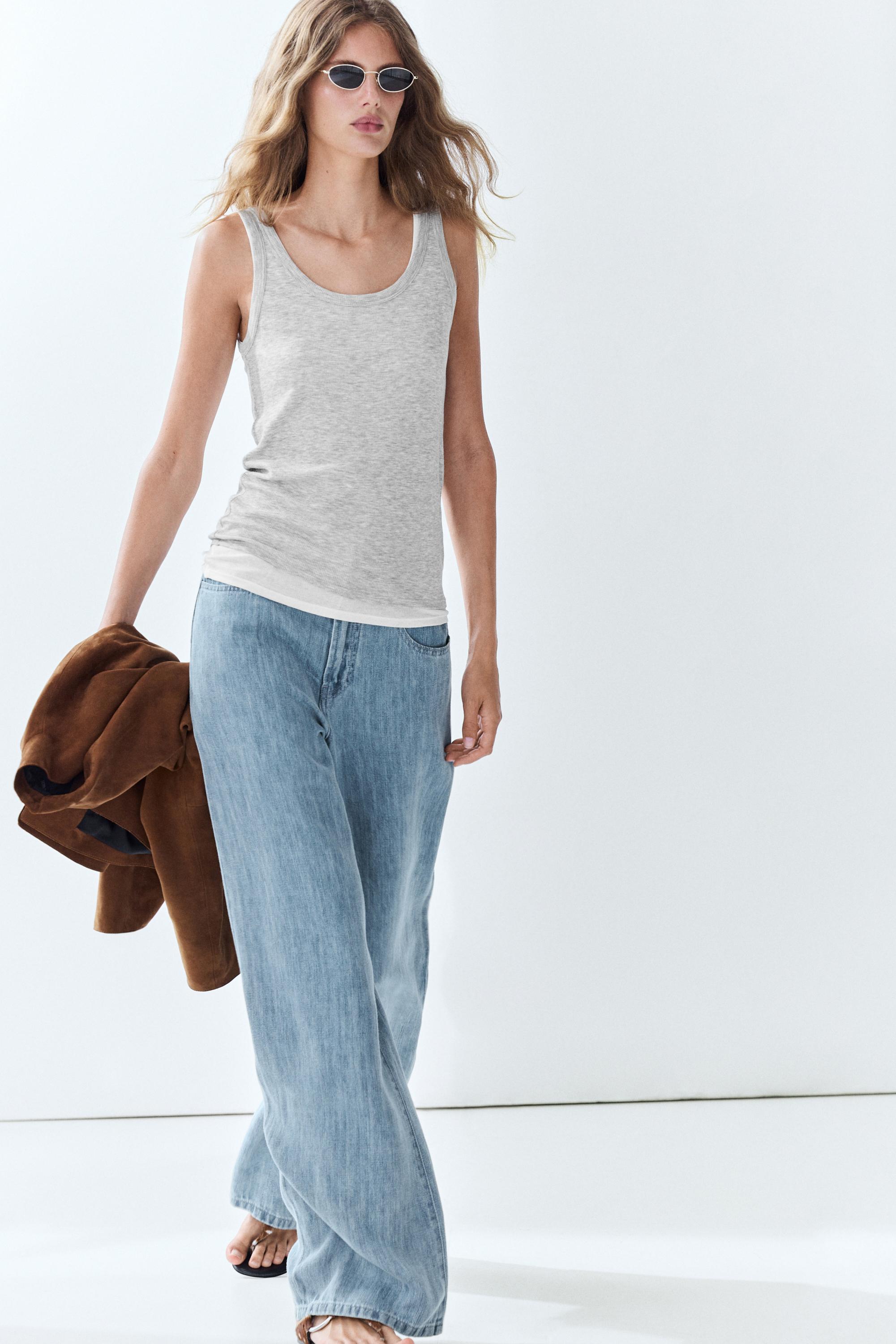 Cotton blend ribbed double-layer top