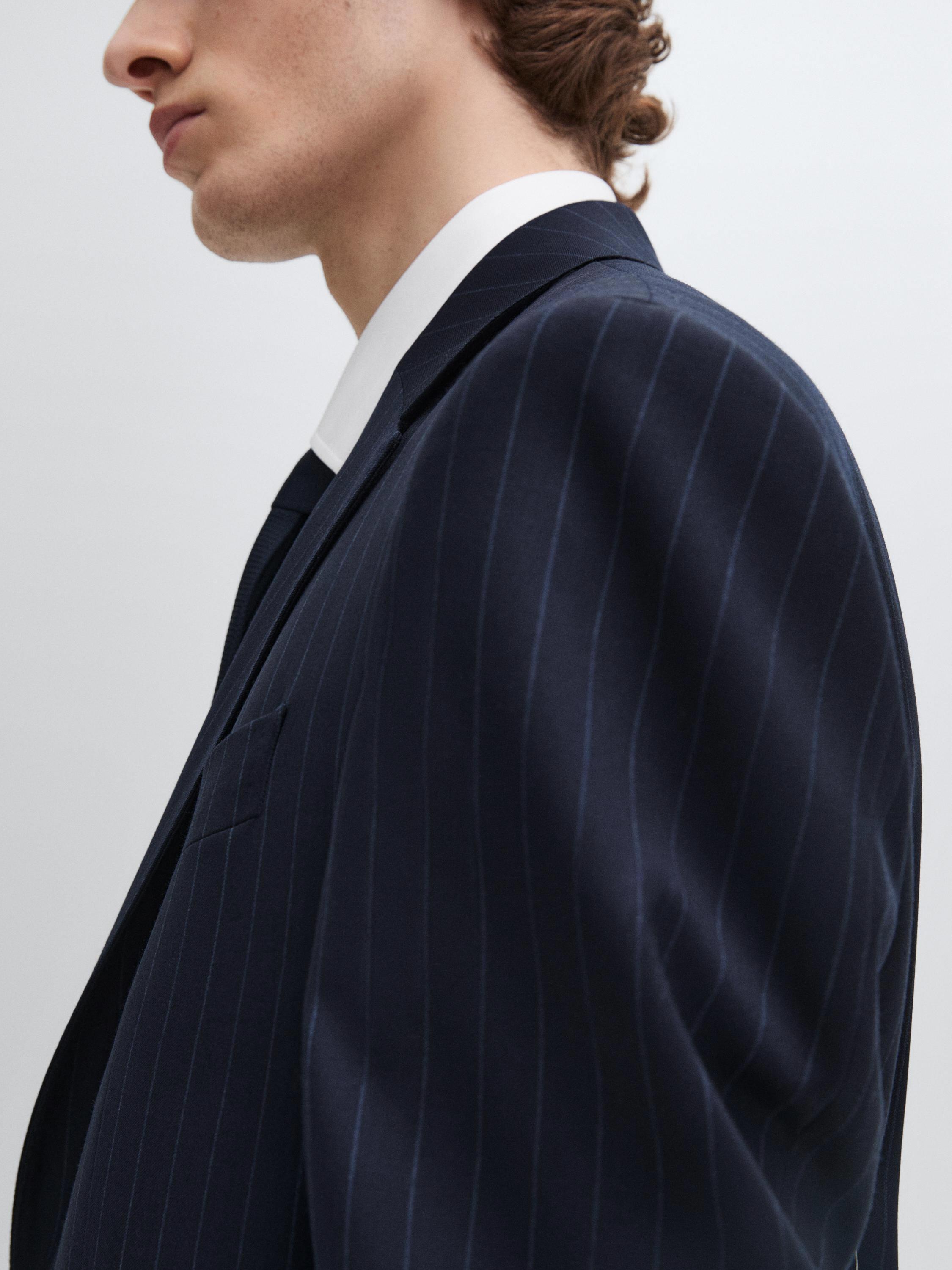 Veste de costume à rayures 100 % laine