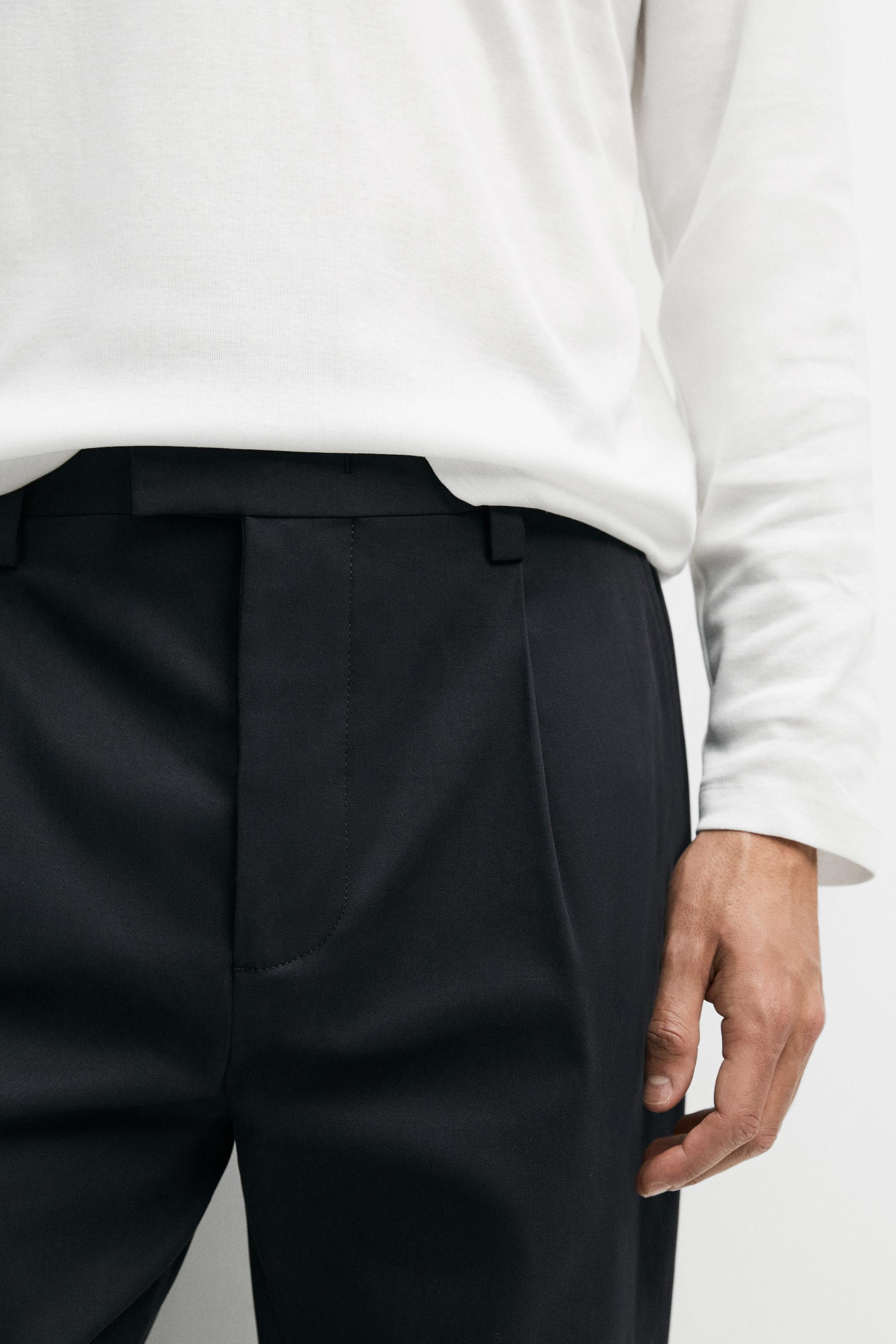 Cotton blend darted trousers — NAVY BLUE