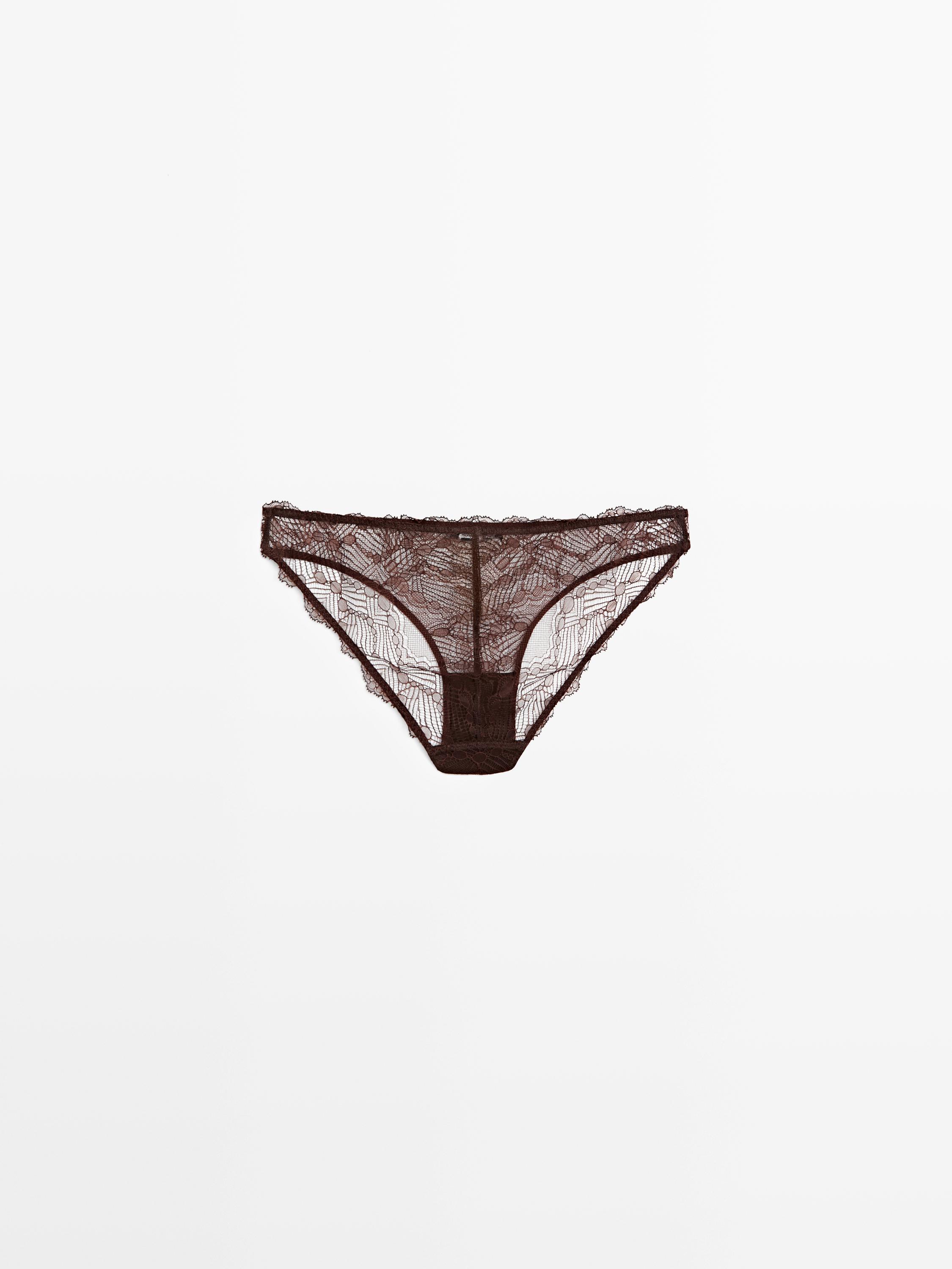 Kanten slipje met kanten detail · Zwart, Bruin · Waterproof Trench Coat | Massimo Dutti