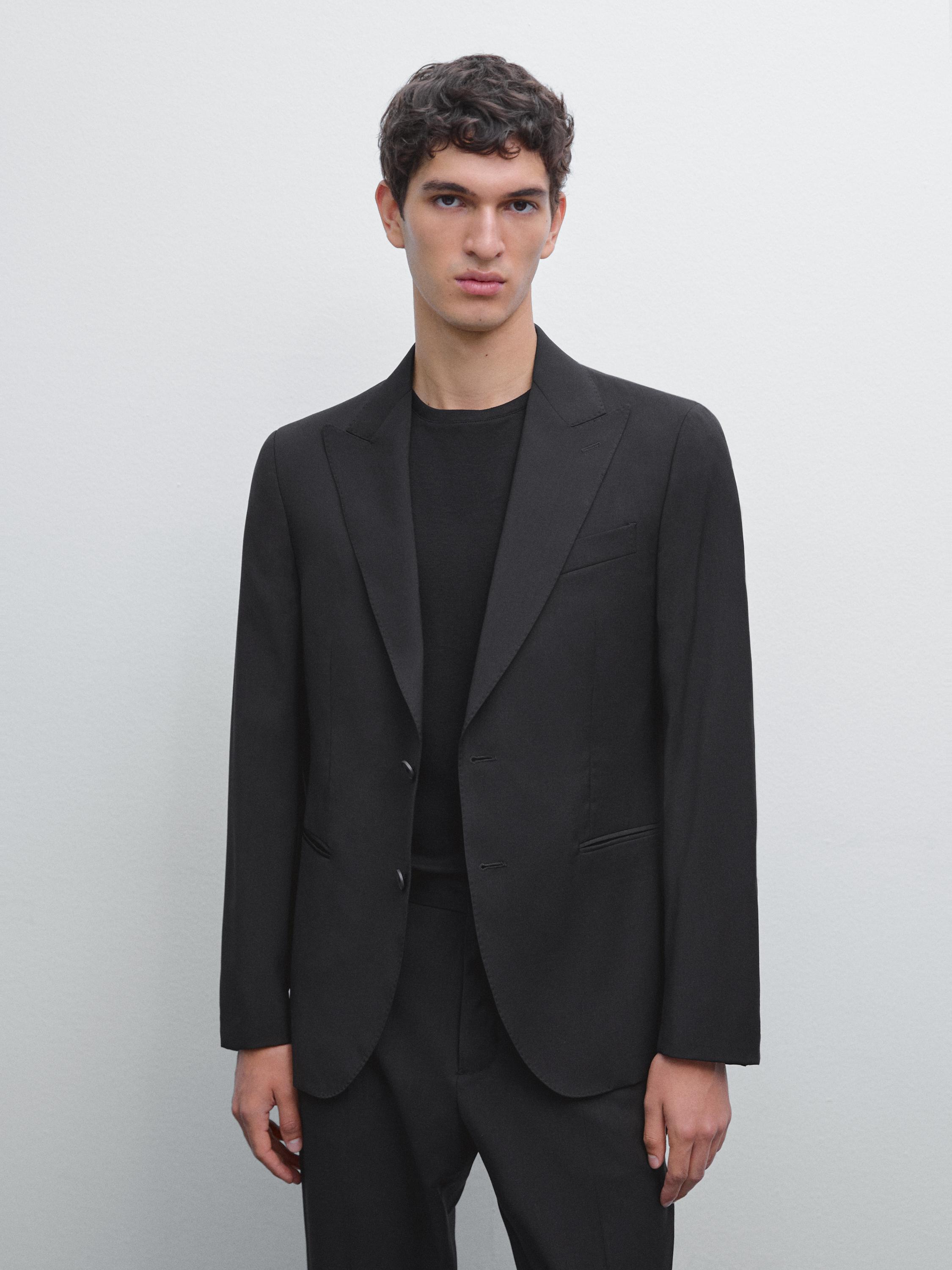 Plain 100% wool suit blazer — BLACK