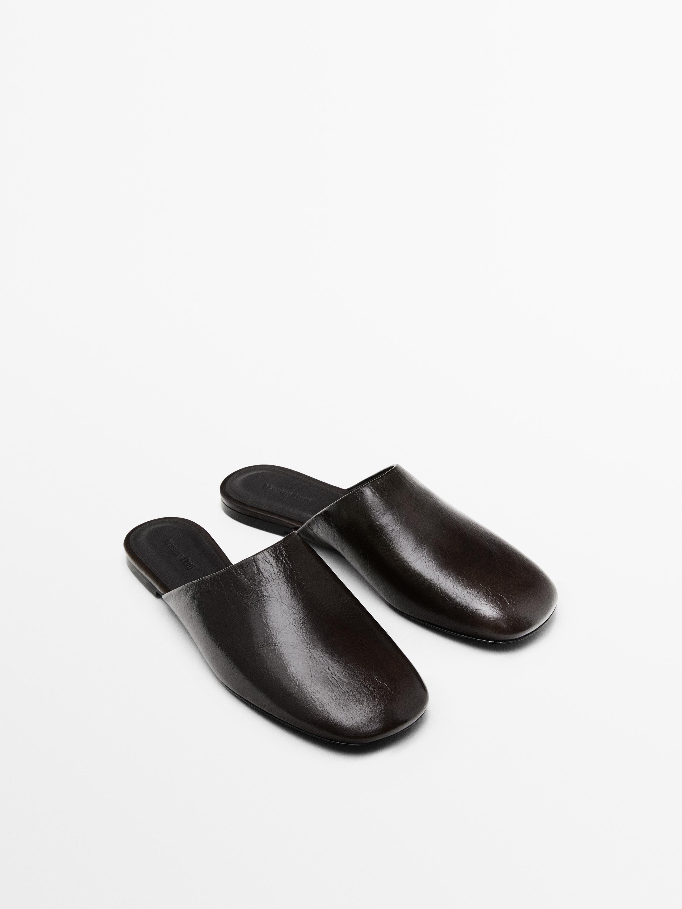 Flat leather mules
