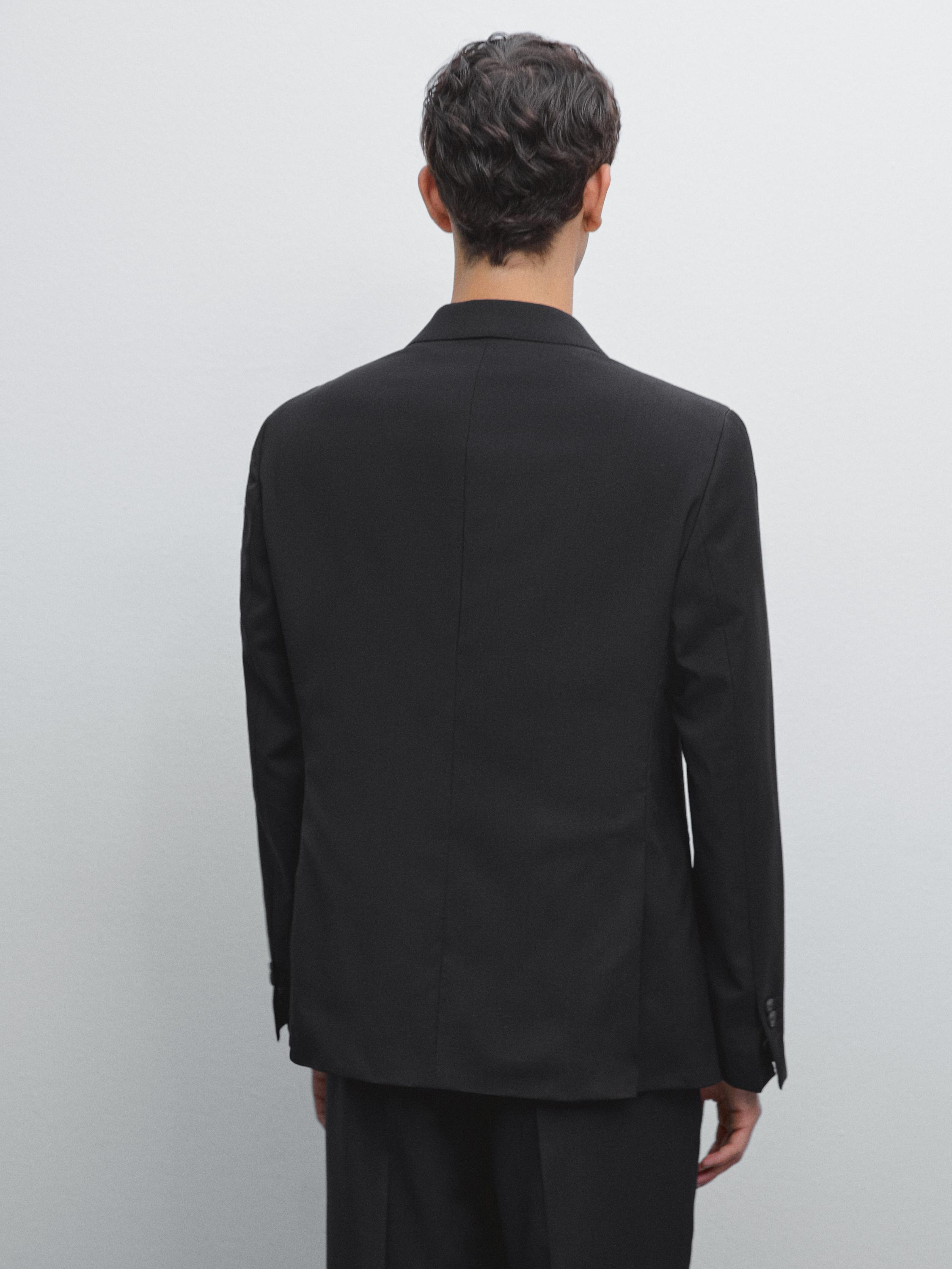 Plain 100% wool suit blazer — BLACK