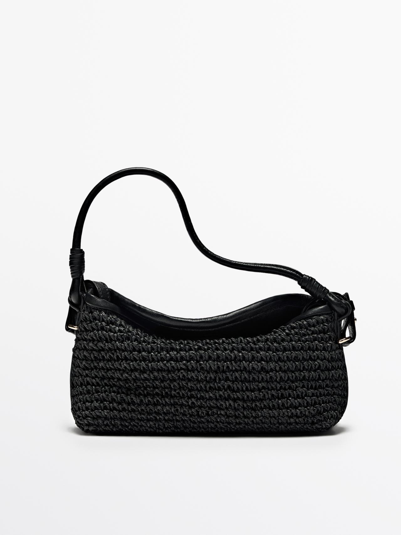 Massimo Dutti - Dame - Mini-Satcheltaske I Vævet Papir - Sort - 01