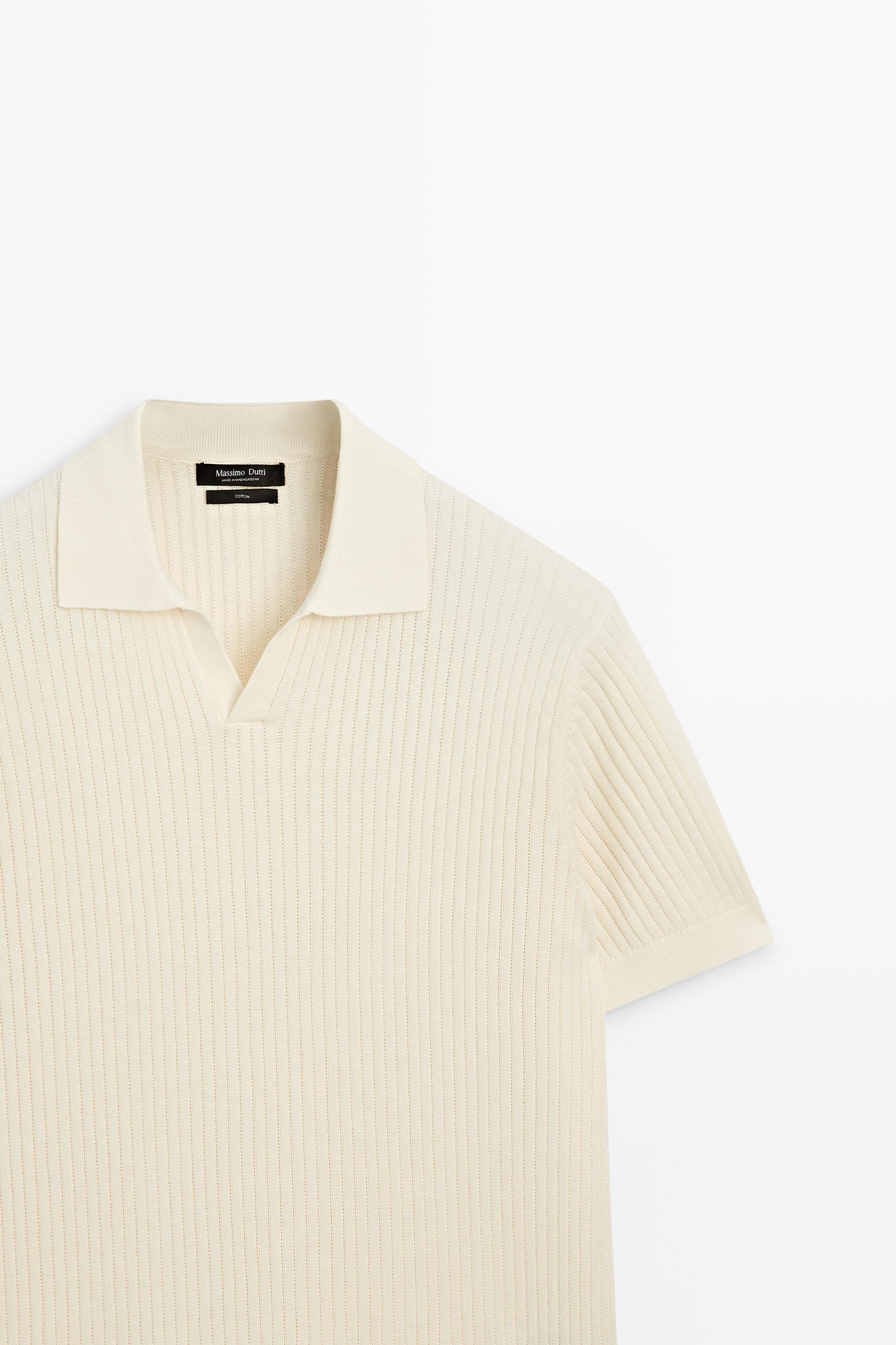 100% cotton ribbed knit polo sweater — Vanilla