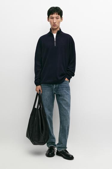 Mock neck knit sweater with zip — NAVY BLUE 1