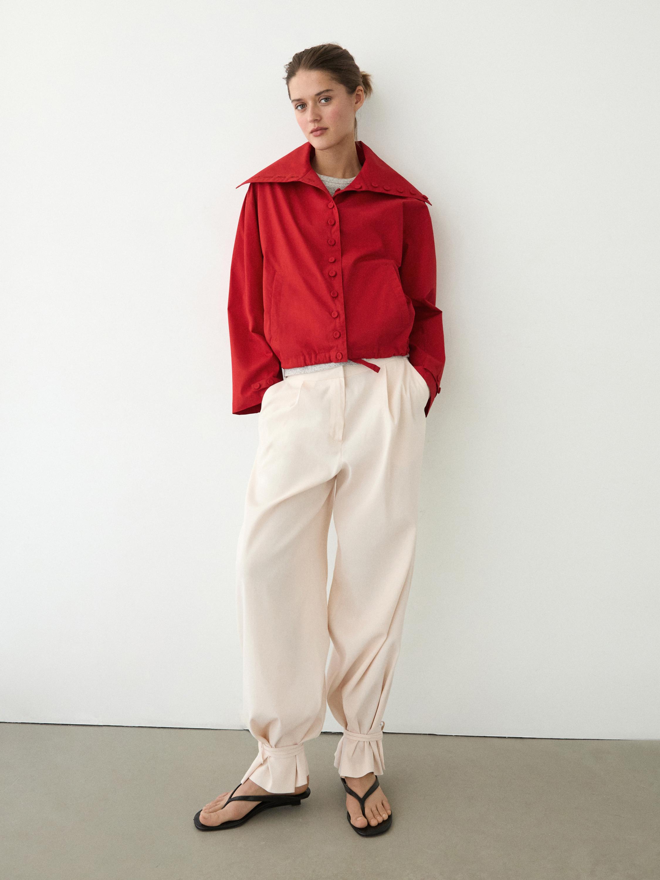 Lightweight cotton jacket with button details — BRIGHT RED