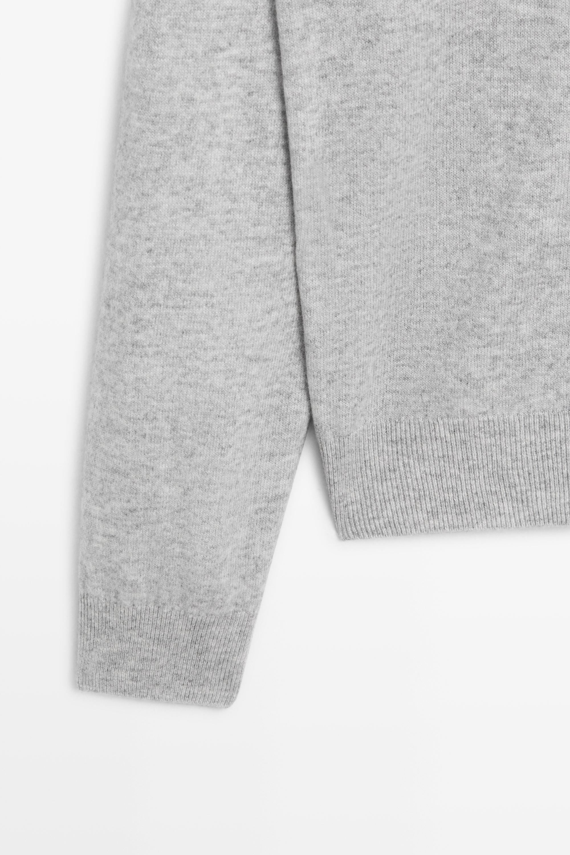 Wool blend knit polo sweater — GREY MARL
