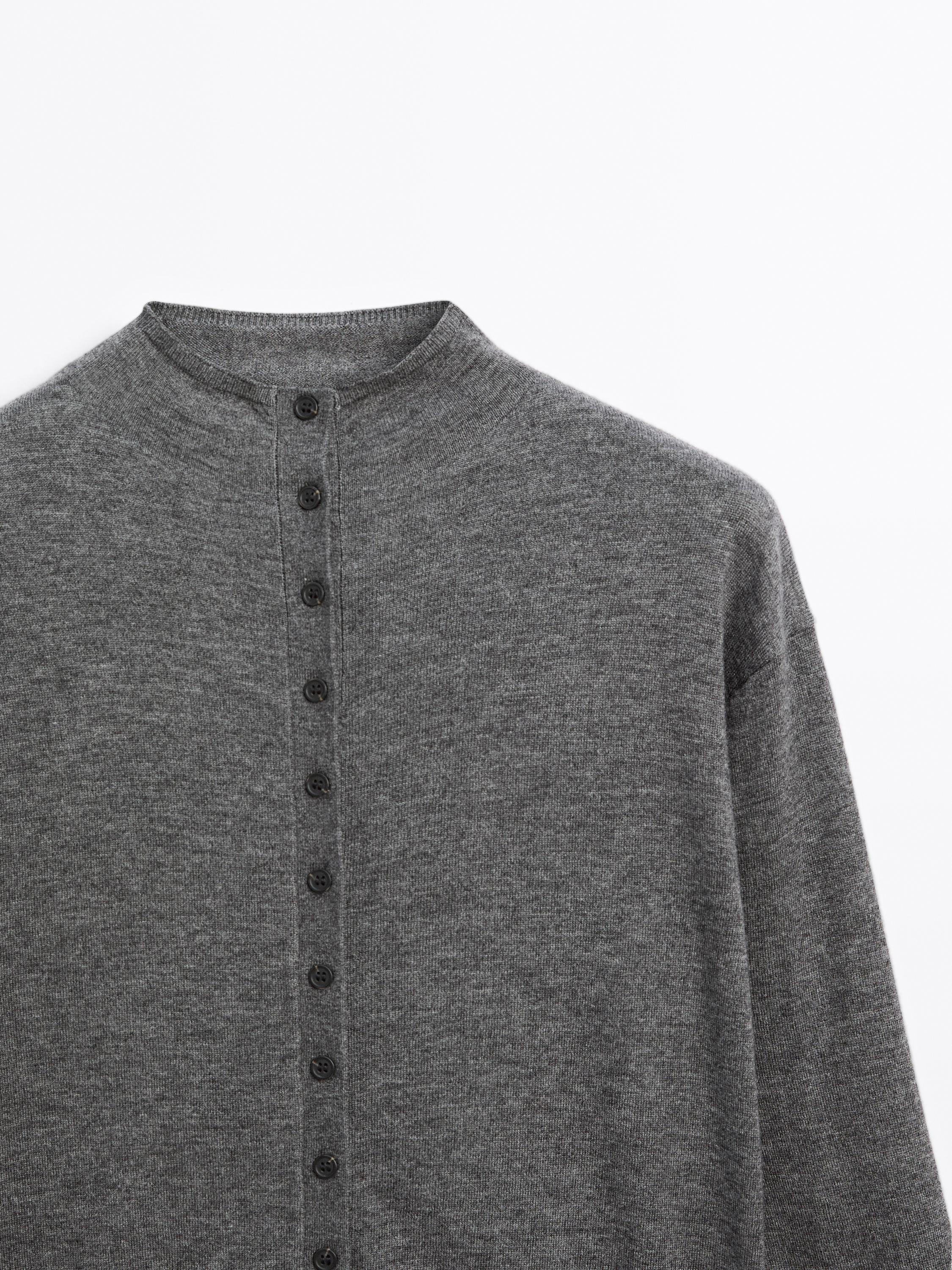 Knit cardigan with mock turtleneck