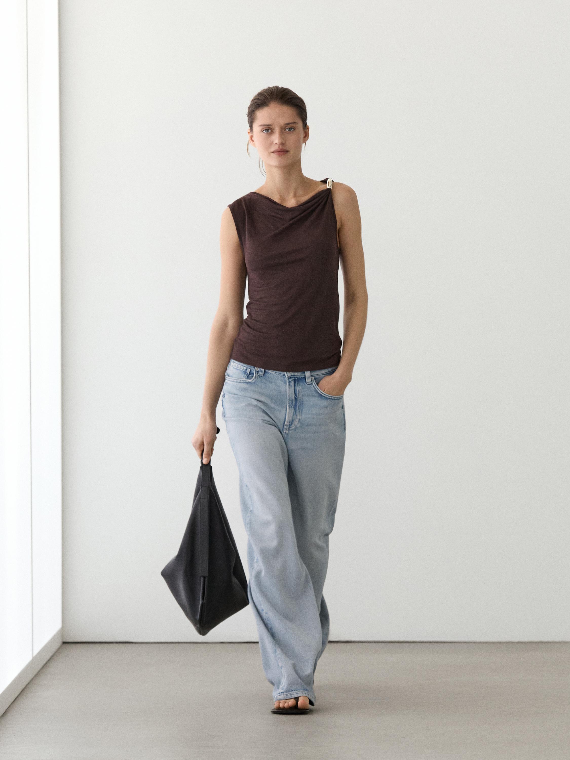 Cowl neck top with rhinestone detail