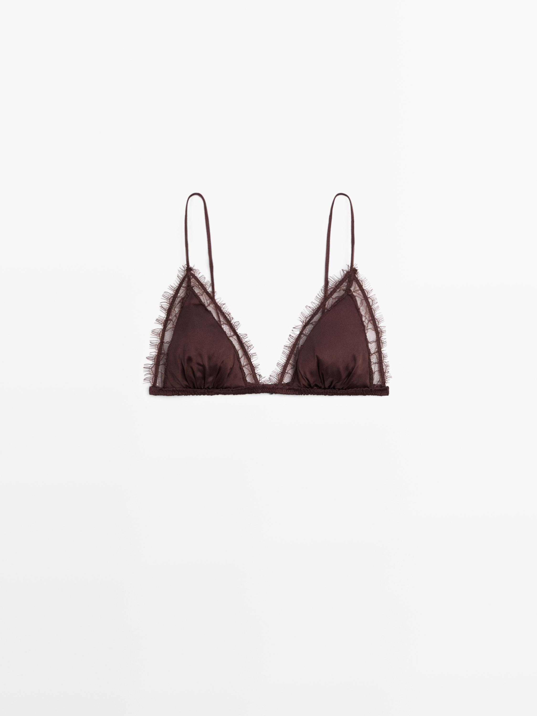Silk and lace triangle bralette — BROWN