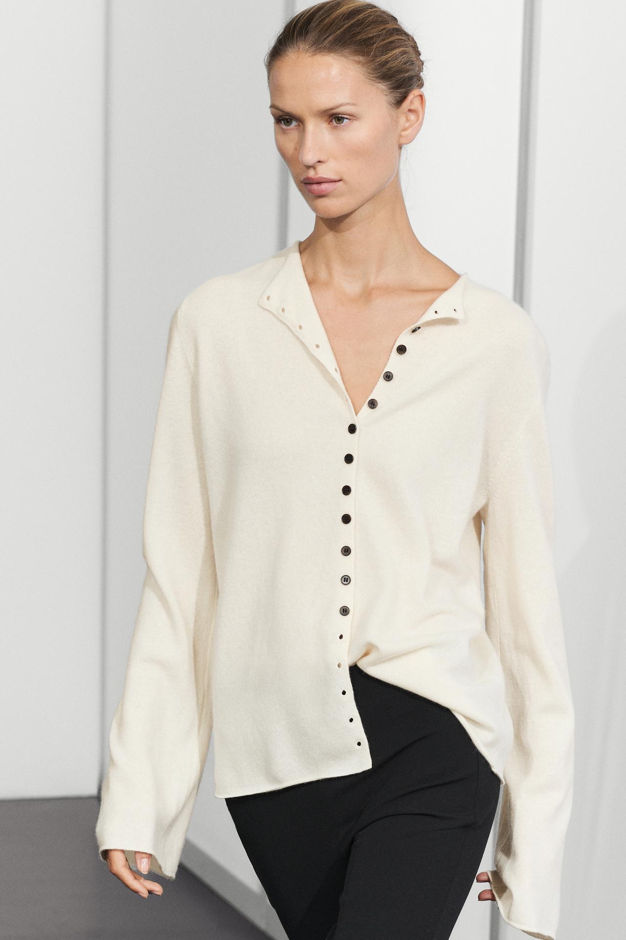 Wool-blend knit cardigan with buttons — CREAM