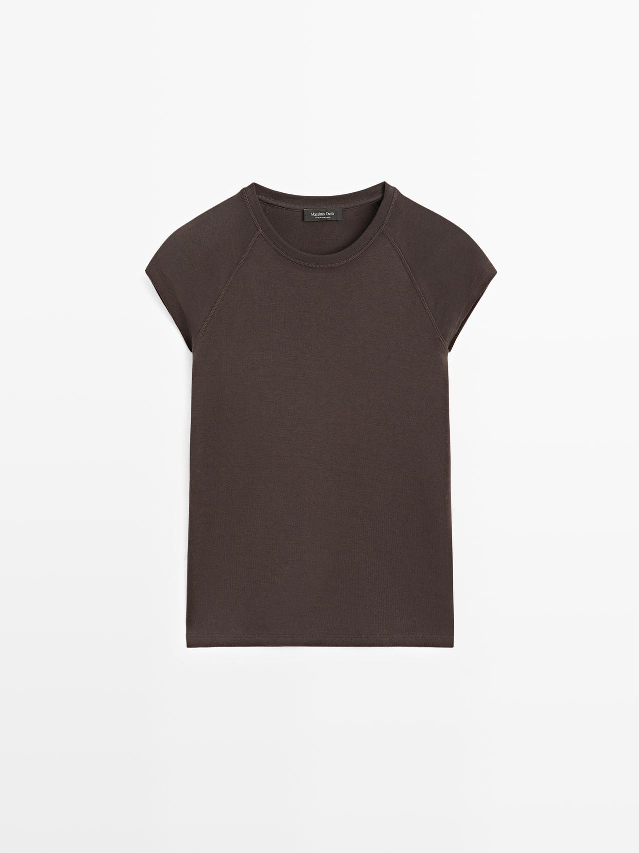 Massimo Dutti - Dame - Kortærmet T-Shirt I 100 % Bomuld Med Raglanærmer - Brun - L