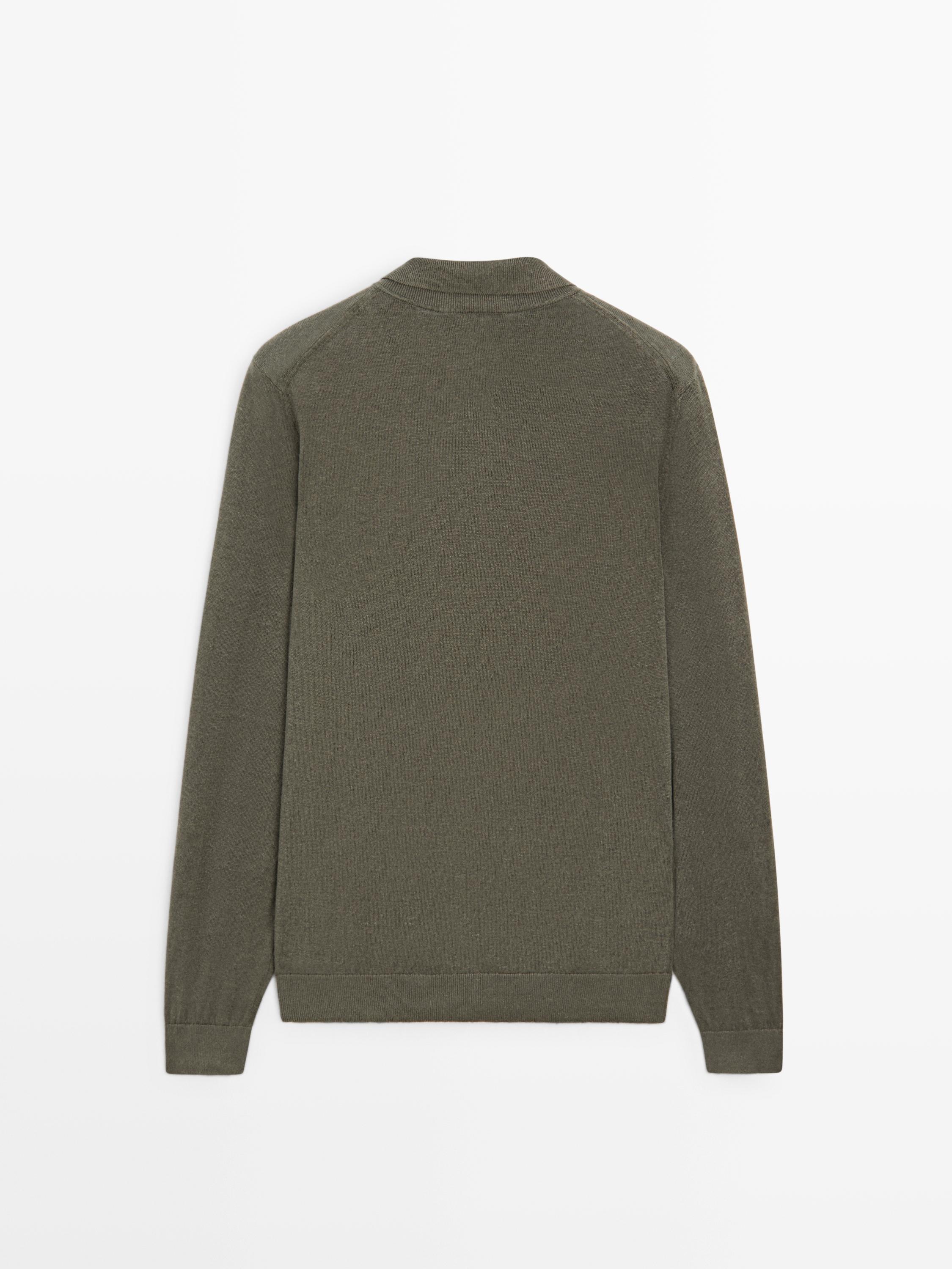 Linen knit cardigan with buttons — PALE KHAKI