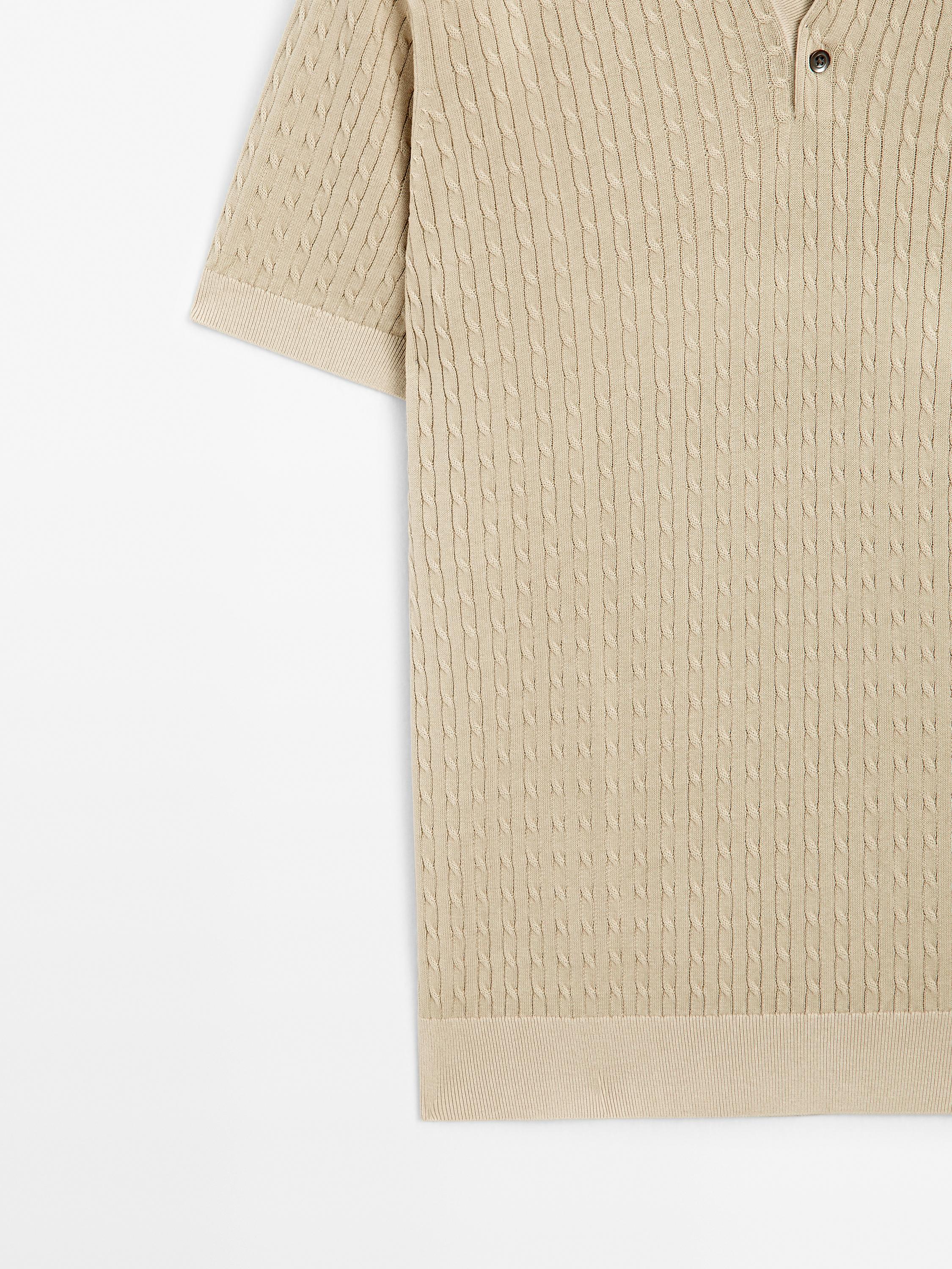 100% cotton cable-knit polo sweater