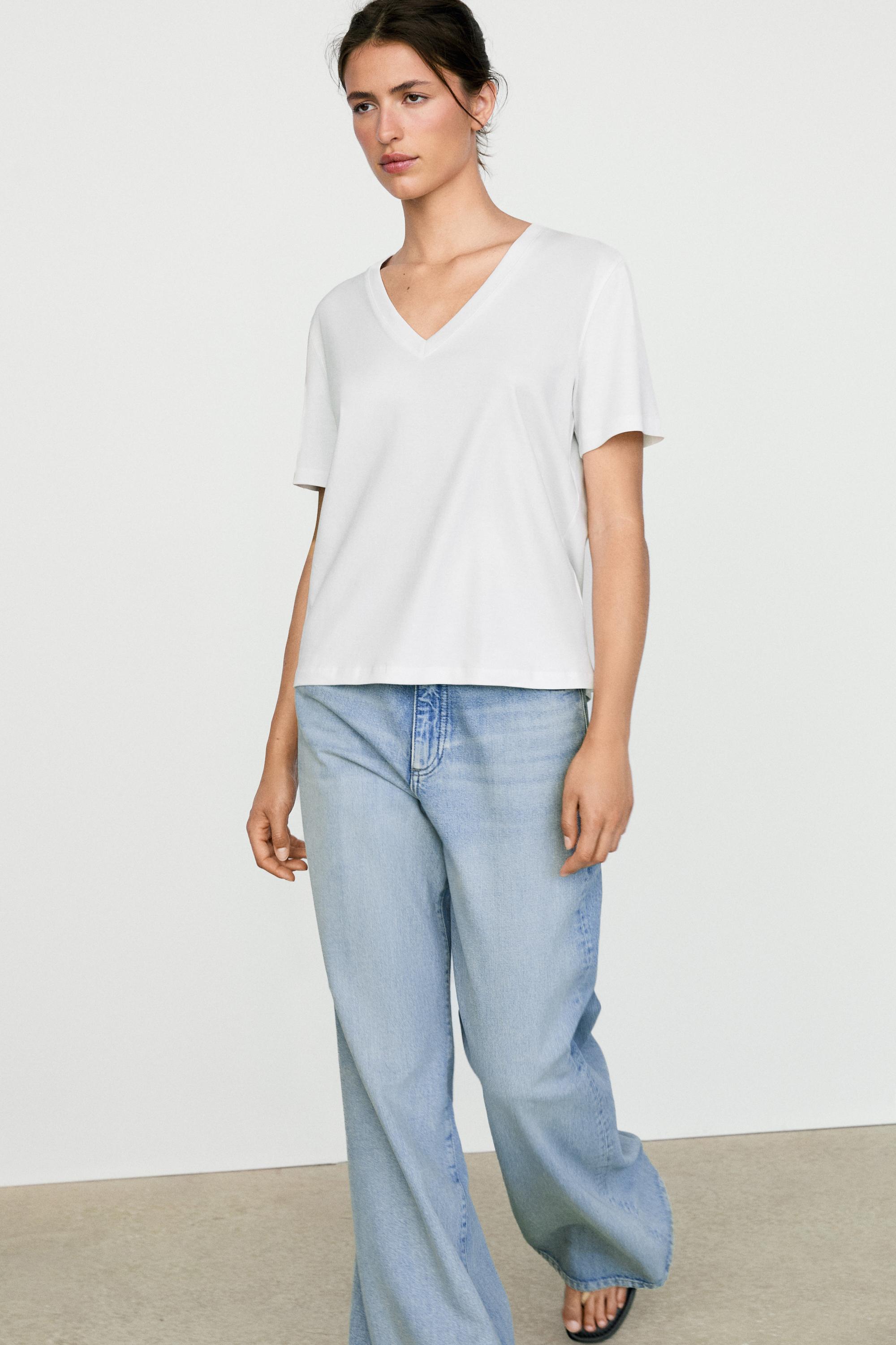 100% cotton interlock V-neck T-shirt