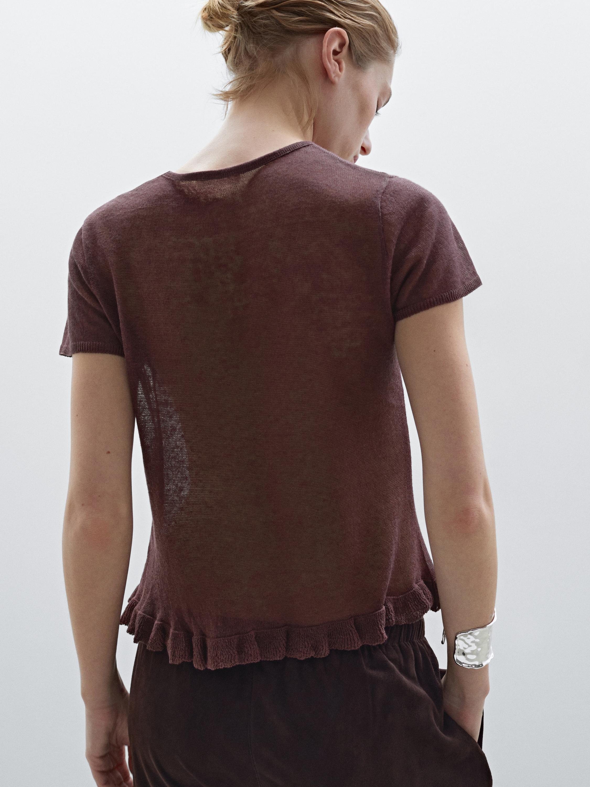 100% linen T-shirt with ruffled hem