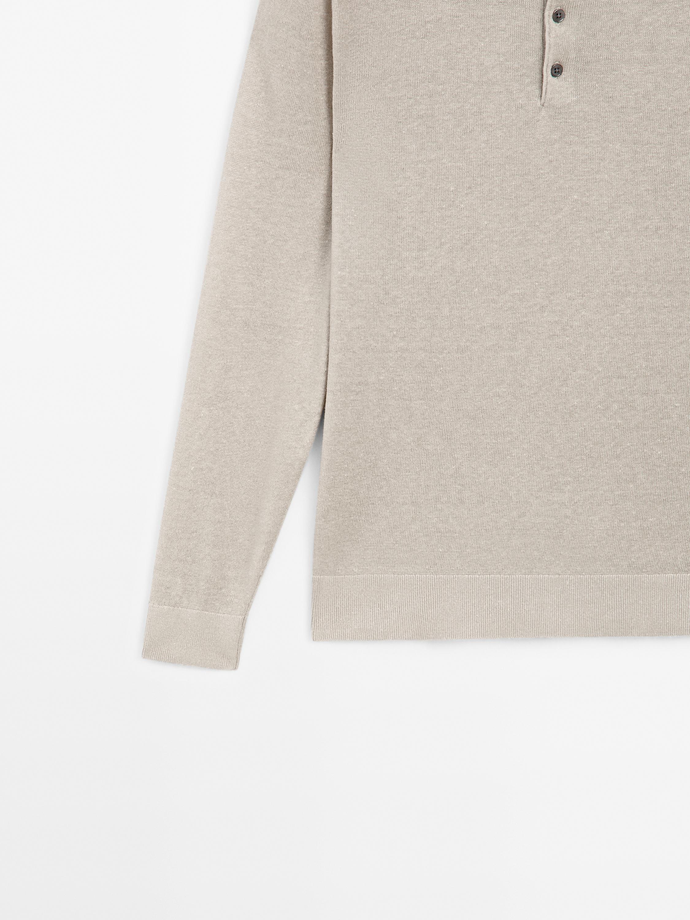 Linen polo collar knit sweater