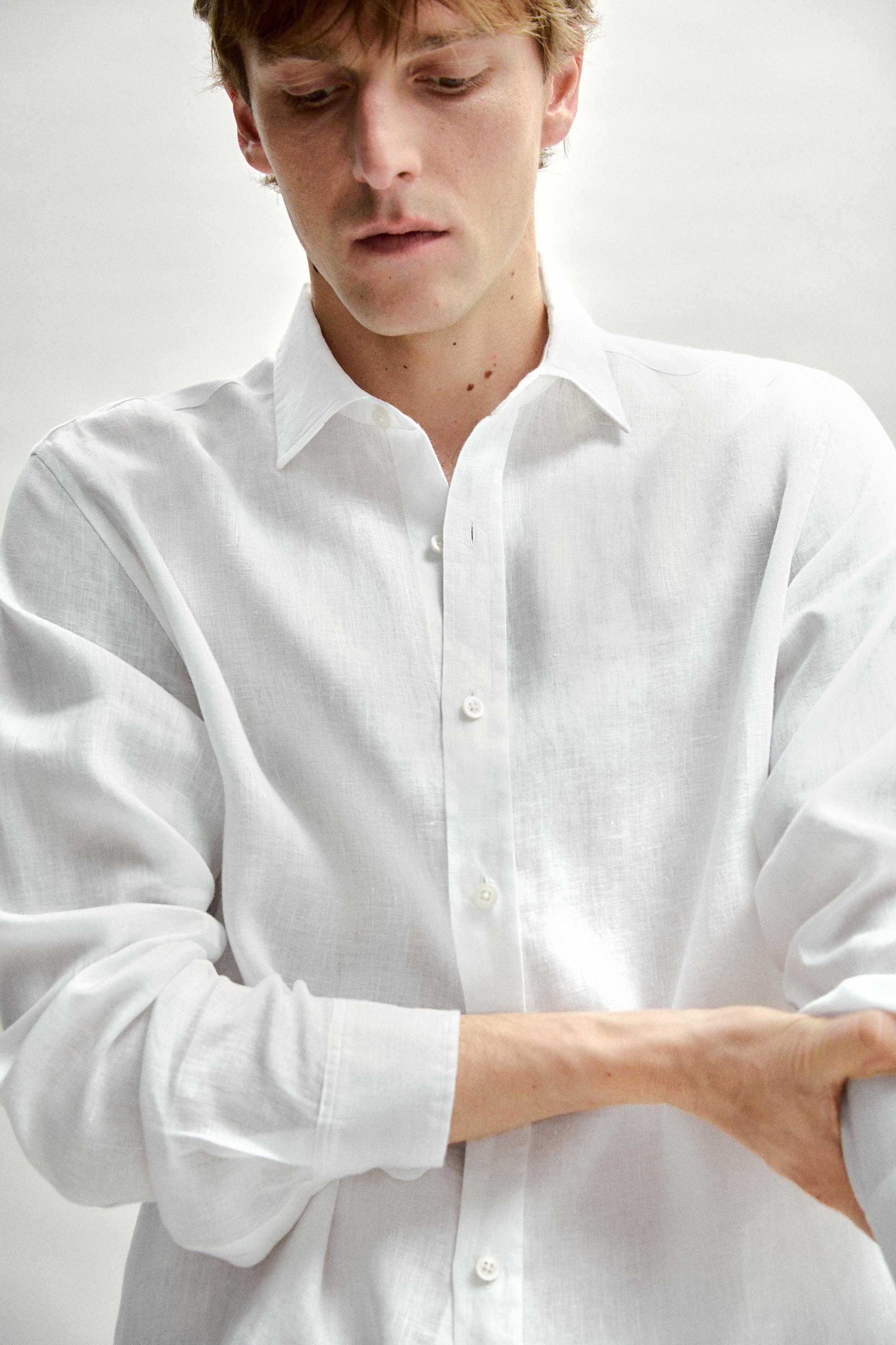 100% linen slim fit shirt — WHITE