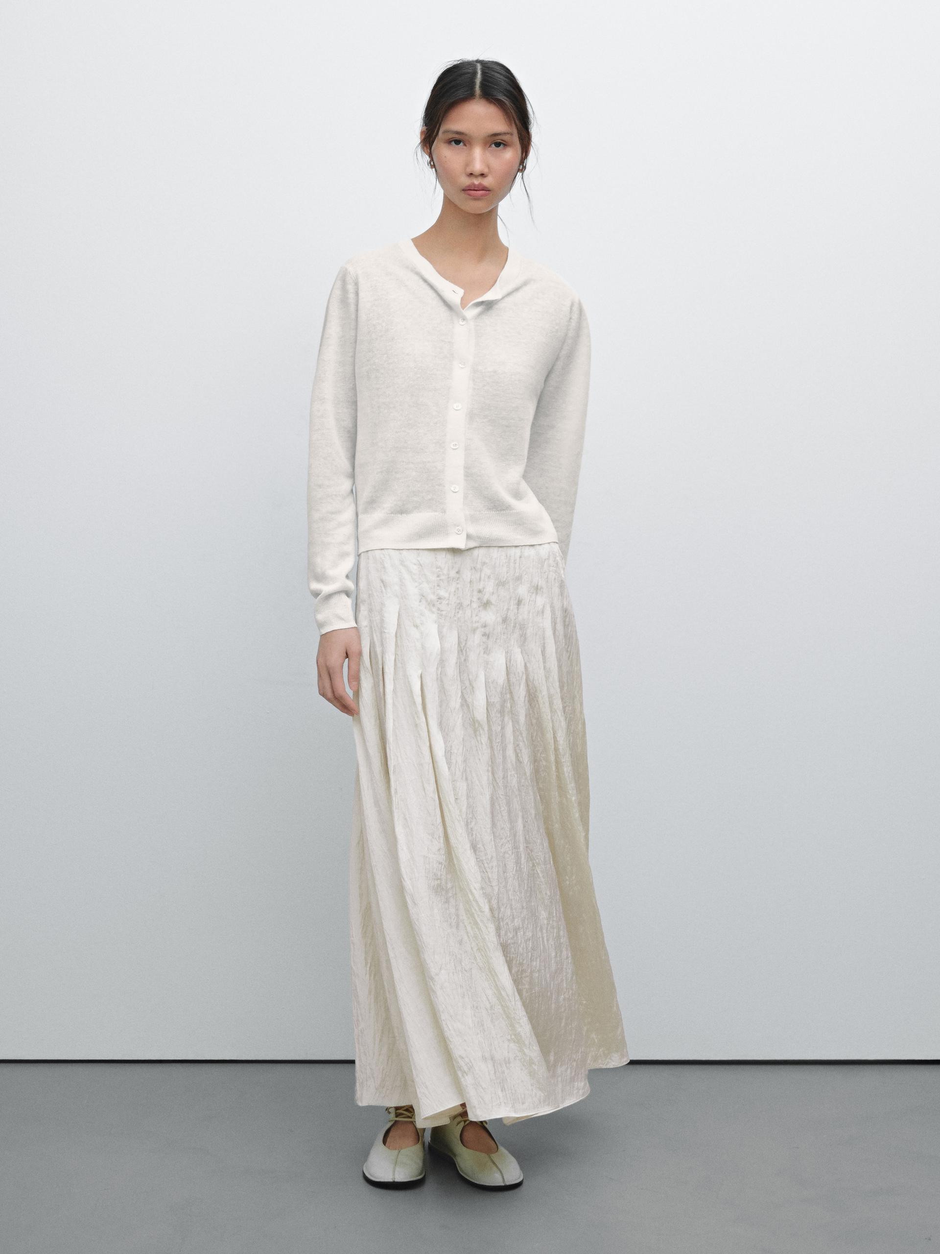 Cardigan En Maille Fine 100 % Lin - Blanc - L - Massimo Dutti - Femme