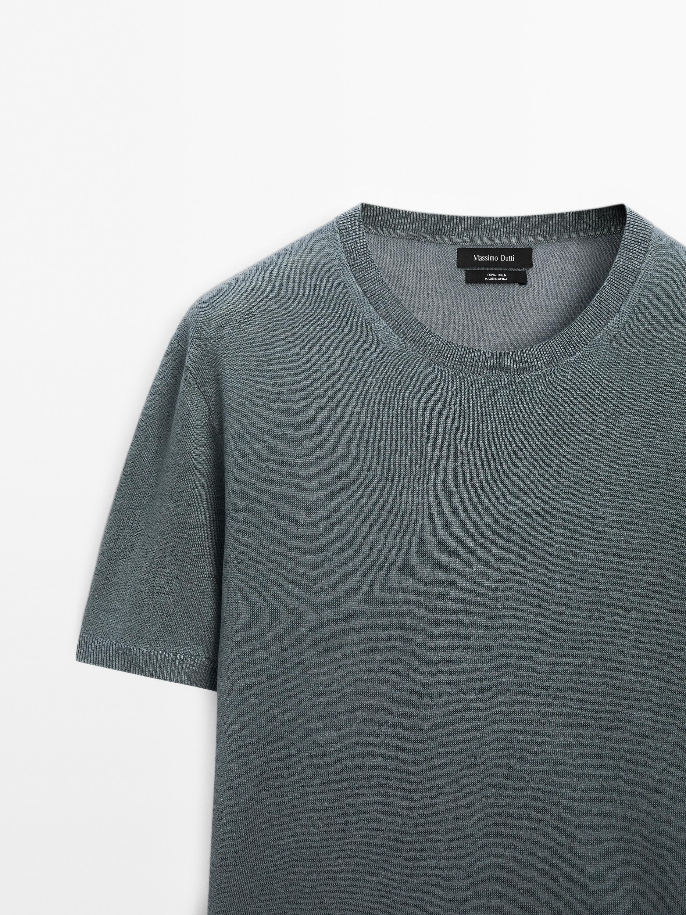 100% linen knit T-shirt · Anthracite Grey, Blue, Navy Blue