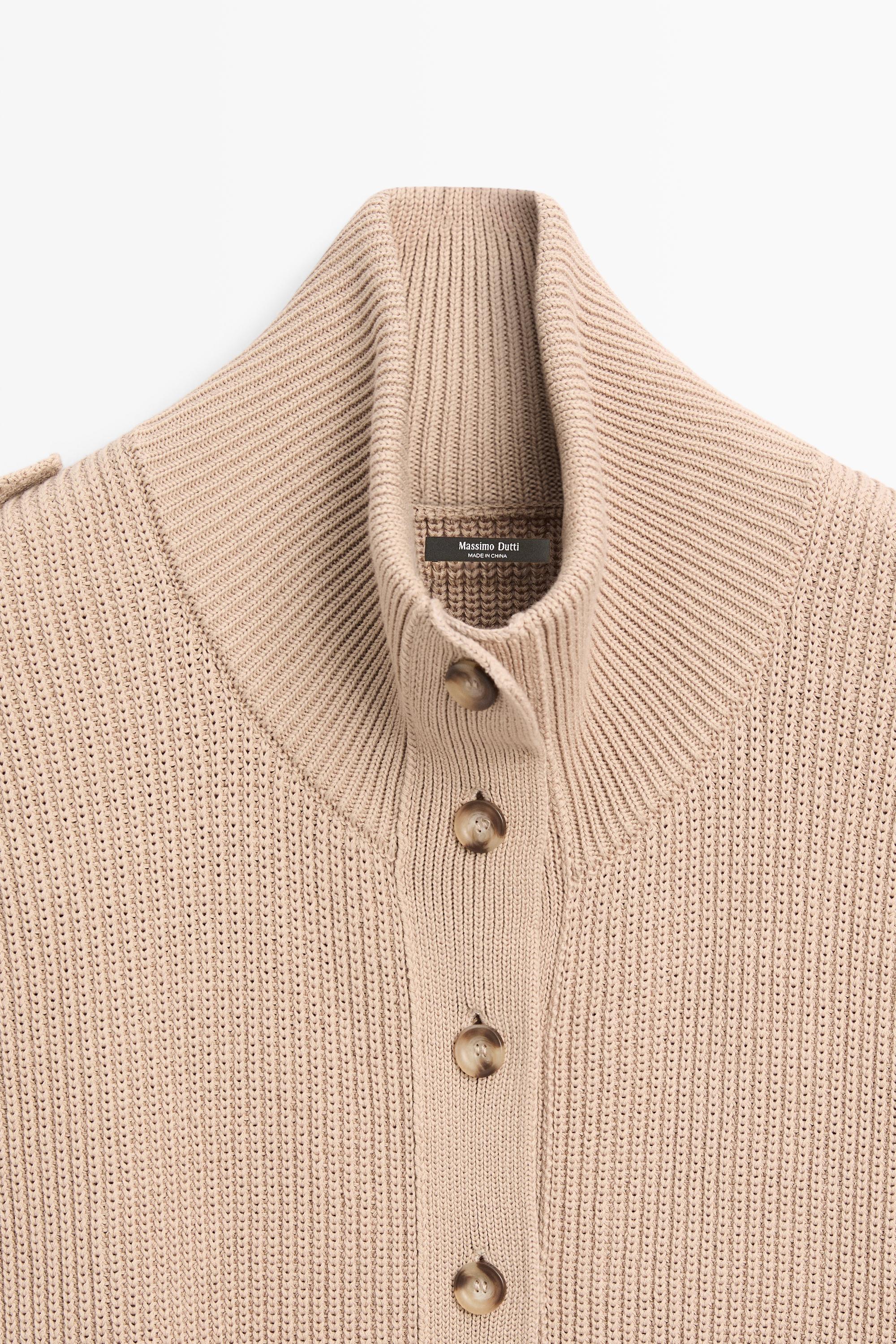 100% cotton button-detail knit vest — CAMEL