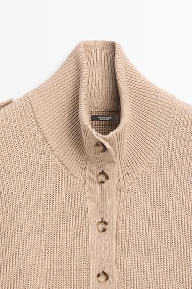100% cotton button-detail knit vest — CAMEL 9